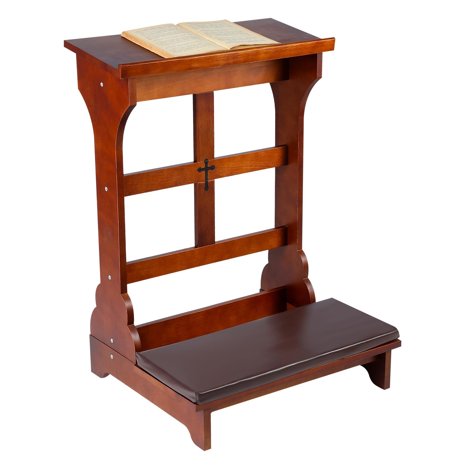 Solid Wood Prayer Bench with Shelf & Cushion - 23x20x32 Inch Church Kneeling Stool for Home Worship - Religious Gift with Padded Kneeler - Perfect for Prayer Rooms, Meditation & Church Use (Simple Style)