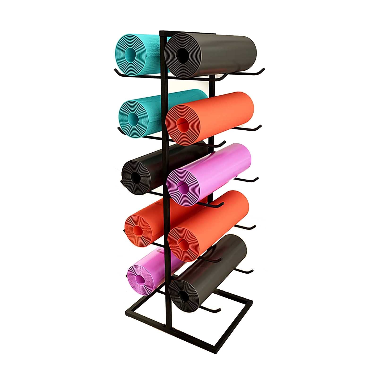 5-Tier Metal Yoga Mat Rack & Foam Roller Storage Organizer - Space-Saving Gym Equipment Stand for Yoga Mats, Foam Rollers & Fitness Accessories - Perfect for Home Gyms, Yoga Studios & Fitness Centers