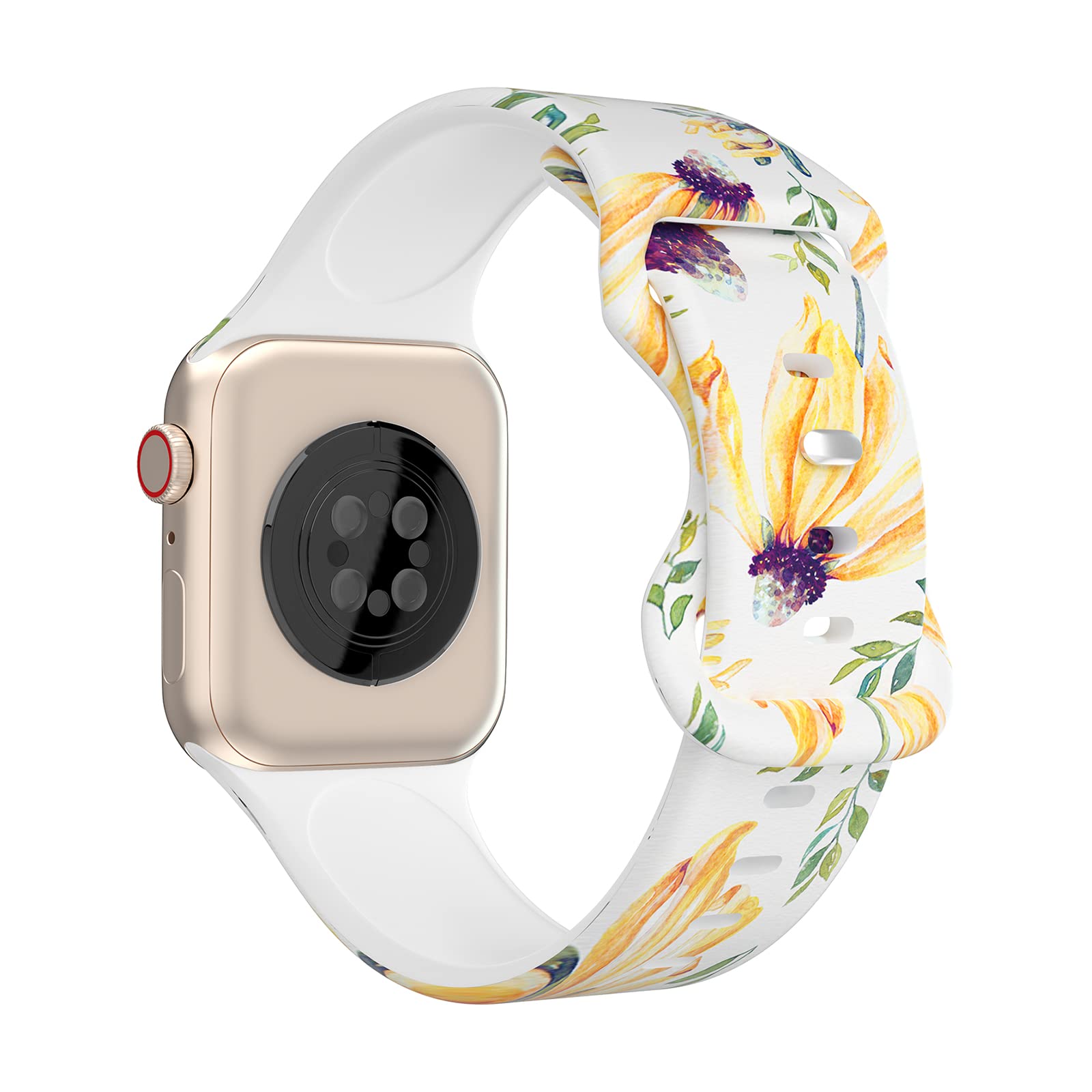 Floral Apple Watch Bands for Women & Men - Soft Silicone Sport Replacement Strap with Flower Design (38mm 40mm 41mm 42mm 44mm 45mm) - Breathable Slim Wristband Compatible with iWatch Series SE 7 6 5 4 3 2 1 - Perfect for Workouts, Daily Wear & Fashion Accessories