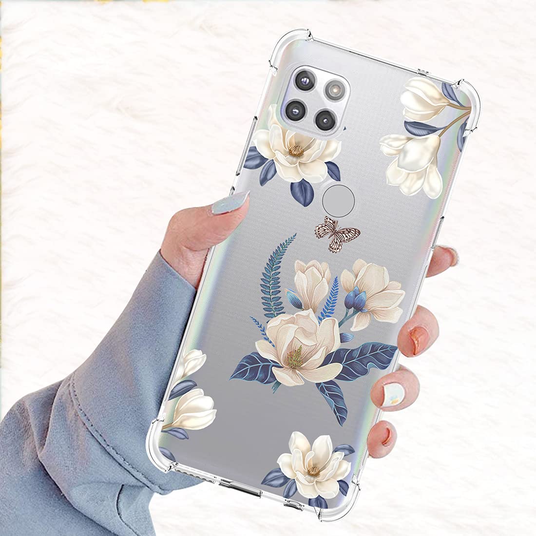 Shockproof Clear TPU Case for Motorola Moto One 5G Ace & Moto G 5G - Slim Flexible Protective Phone Cover with Floral Design (White Flower) | Perfect for Everyday Use, Travel & Outdoor Activities