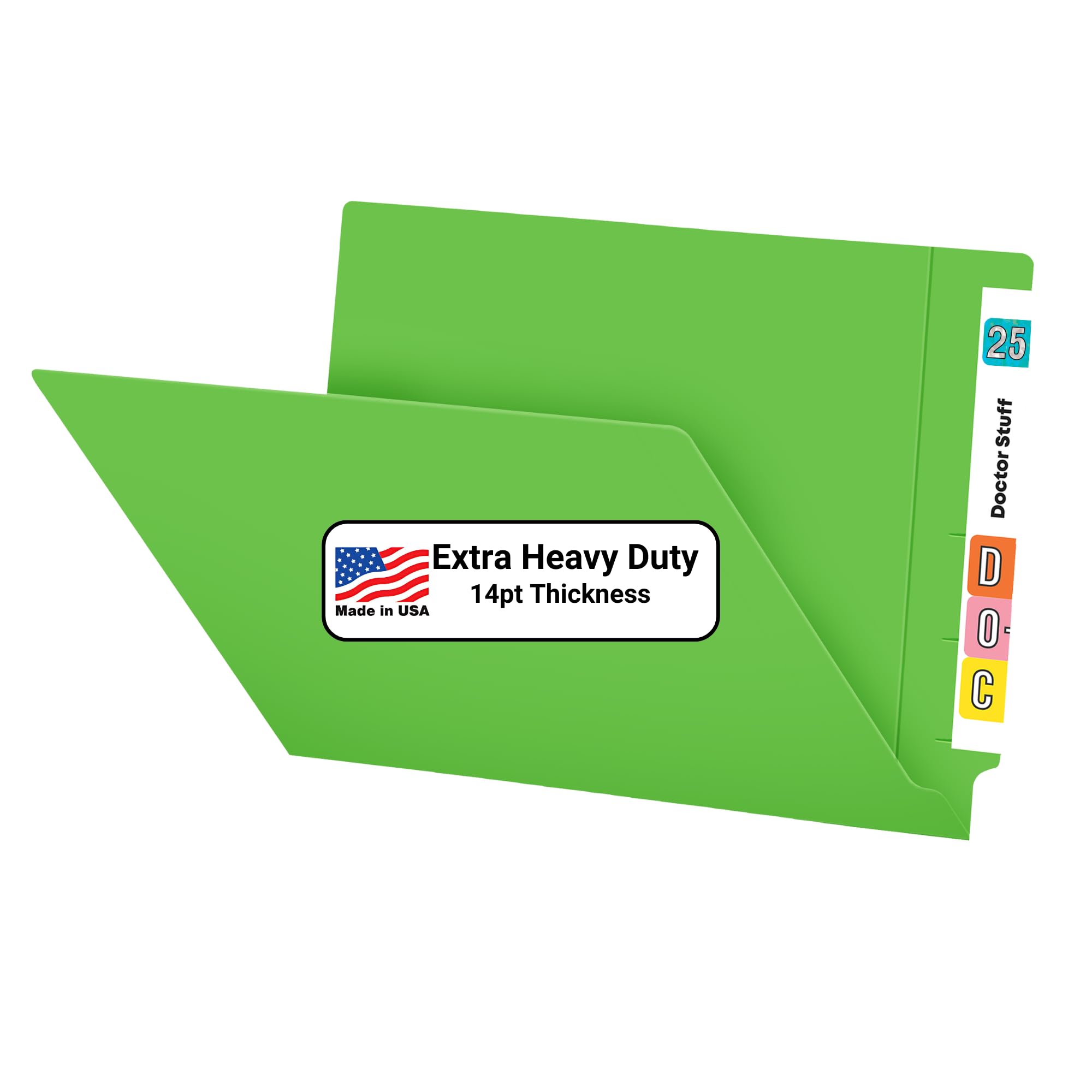 Premium Green File Folders - Letter Size with Reinforced End Tabs, 14pt Thick Stock (Pack of 50) - Perfect for Office Organization, Medical Records & Document Filing