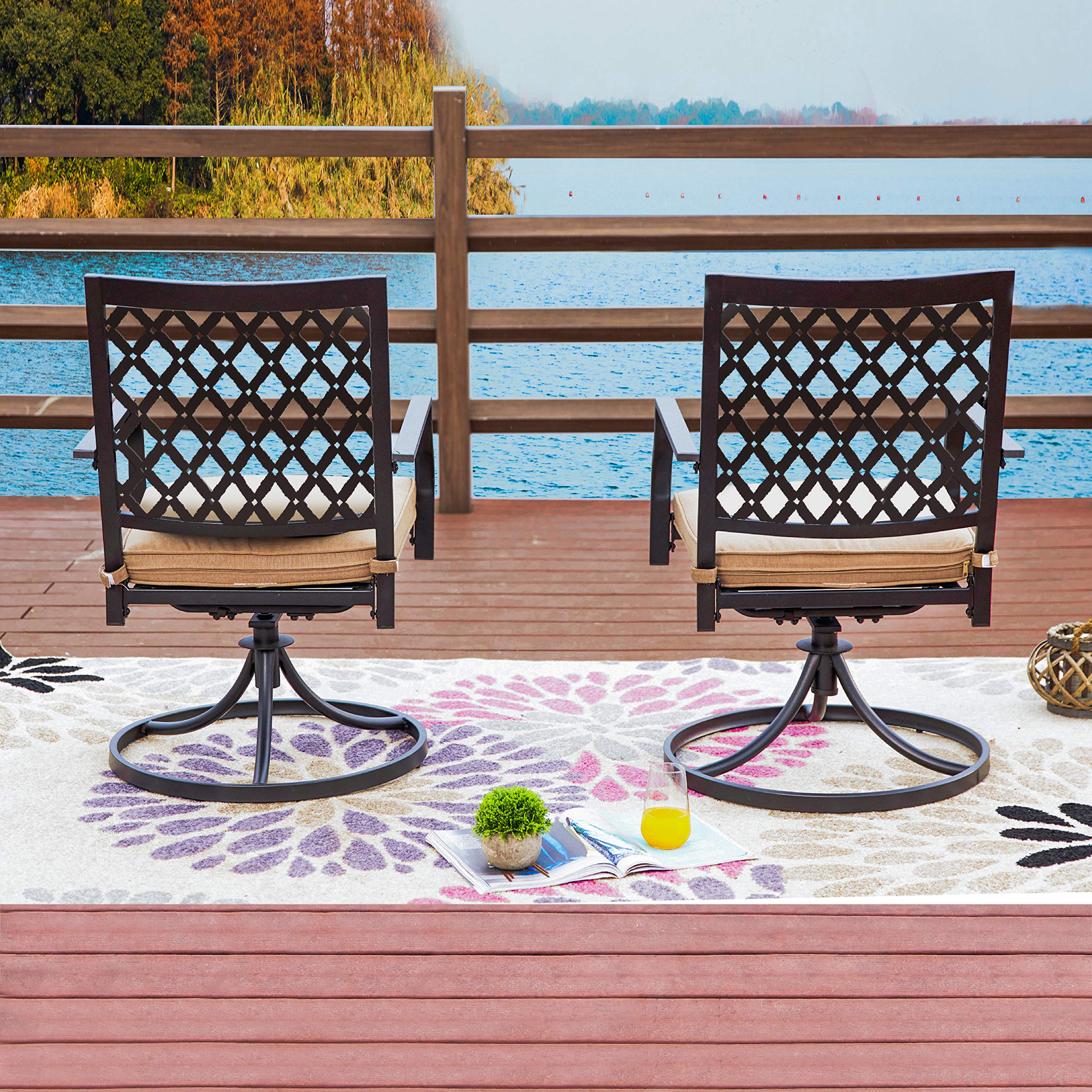 LOKATSE HOME 2-Piece Patio Swivel Rocker Chair Set - Metal Outdoor Dining Chairs with Cushions - Weather-Resistant Garden, Poolside & Backyard Seating Furniture