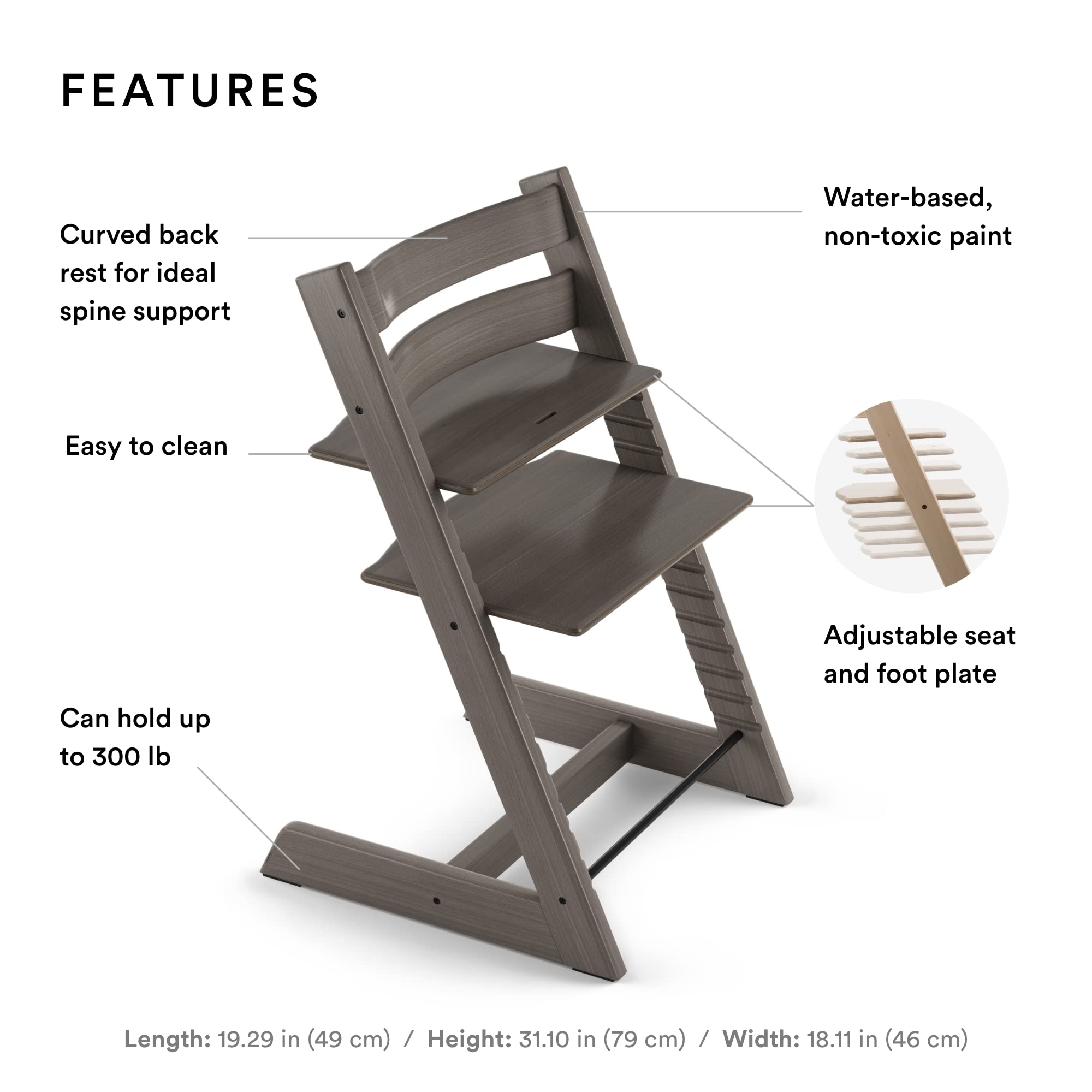 Stokke Tripp Trapp Adjustable High Chair - Convertible Baby to Adult Chair in Hazy Grey - Ergonomic & Comfortable Design for Toddlers, Kids & Grownups - Perfect for Dining, Feeding & Learning Activities