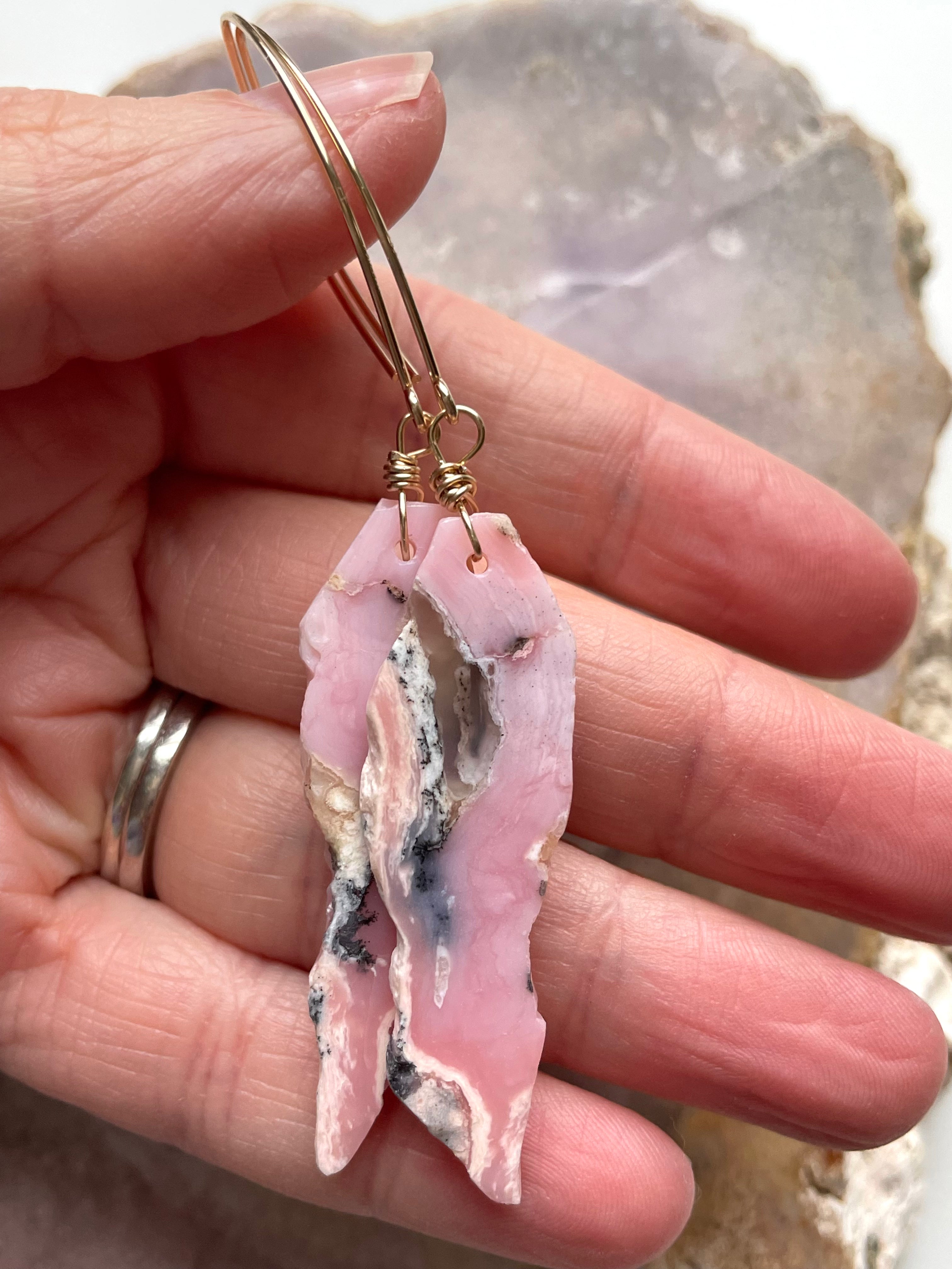 Pink Opal Gold Filled Statement Crystal Gemstone Earrings for Women | Elegant Dangle Drop Earrings for Party, Wedding & Special Occasions