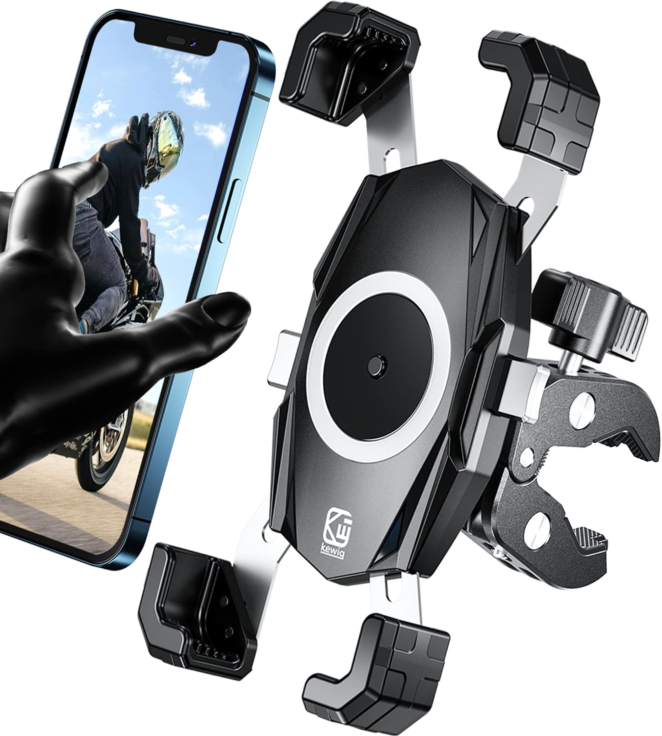 Premium Motorcycle Phone Mount - Quick Install Handlebar Clamp for iPhone 14/15 Plus/Pro Max, Galaxy S10-S23, 4.0-6.9