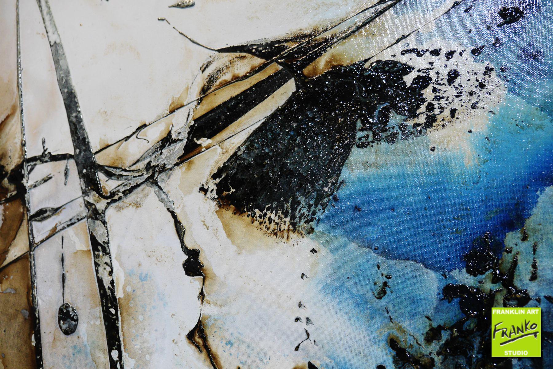 160cm x 100cm Modern Abstract Textured Canvas Painting in Brown, White & Blue - Large Wall Art for Living Room, Bedroom & Office Decor