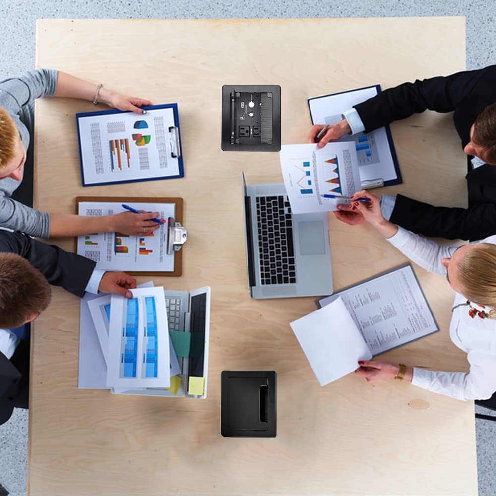 Compact Desk Organizer with 2 AC Outlets, USB-A & USB-C Charging Ports, 4 Cable Holes - 5.58ft Power Cord for Office, Conference Room & Home Workspace (Black) - Perfect for Cable Management & Device Charging