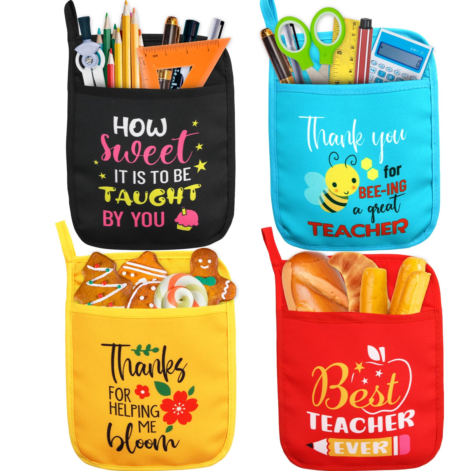 4PCS Christmas Themed Pot Holders with Pockets - Heat Resistant Oven Mitts for Cooking & Baking - Perfect Teacher Appreciation Gift for Christmas, Graduation, Retirement - Ideal for Holiday Kitchen Decor & Gift Giving