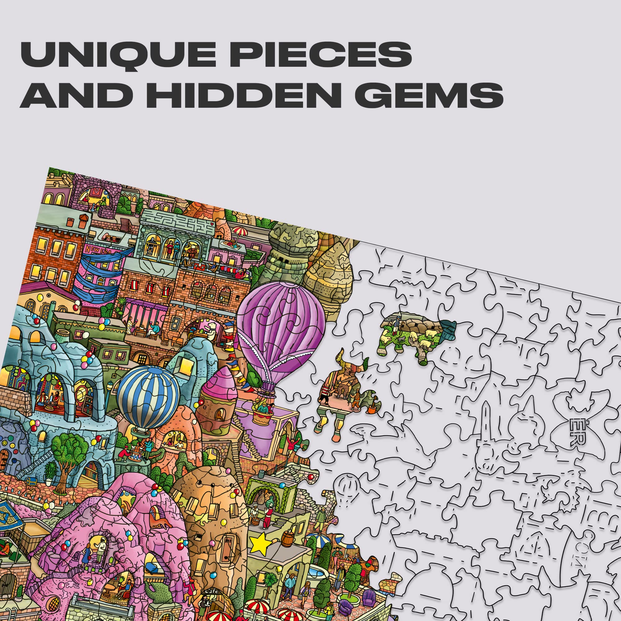 UNIDRAGON Original IC4 Design 1000-Piece Wooden Jigsaw Puzzle for Adults & Kids - 28.2x19.6 Inch Puzzle Board Game with Quezzle Amazing Cappadocia Art - Perfect for Family Game Night, Stress Relief & Home Decor