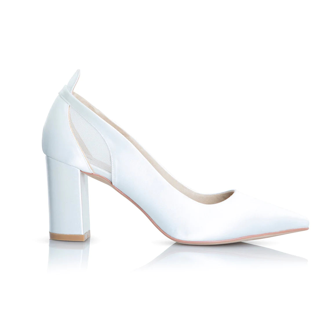 Perfect Bridal Layla Ivory Satin Block Heel Wedding Shoes for Bride - Elegant Bridal Party Shoes for Church Ceremony & Reception