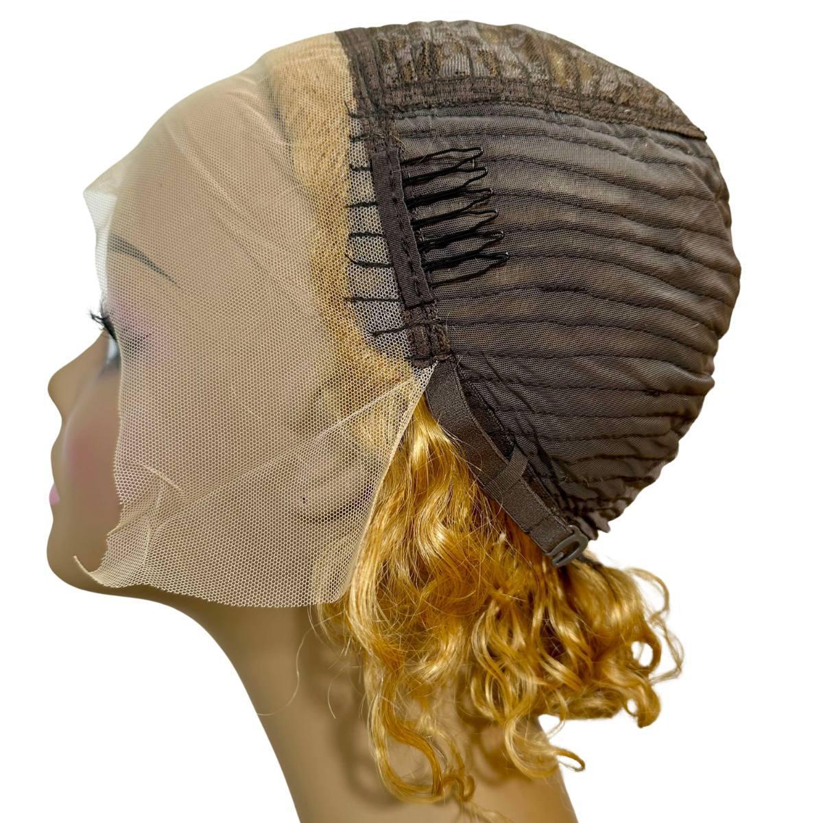 13x1 Honey Blonde Curly Transparent Lace Front Wig - 100% Human Hair Pixie Cut for Women | Perfect for Daily Wear, Cosplay & Special Occasions