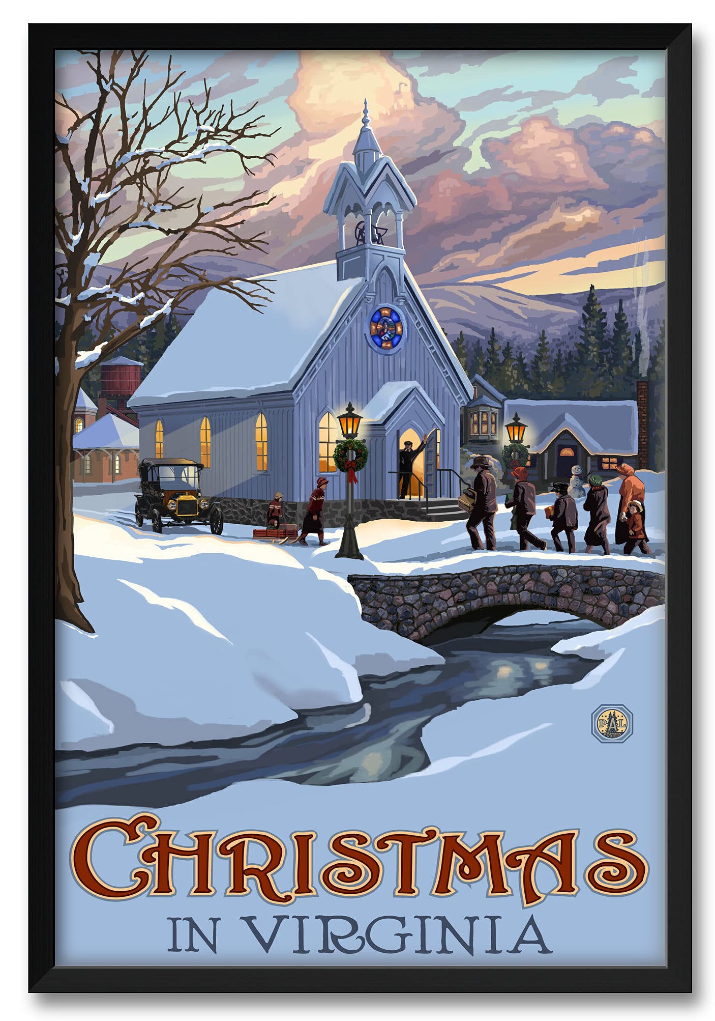 Paul A. Lanquist Framed Art Print - Virginia & New England Christmas Travel Artwork, 32x47 Inch Professionally Framed Wall Decor | Perfect for Holiday Home Decor, Living Room & Office Display
