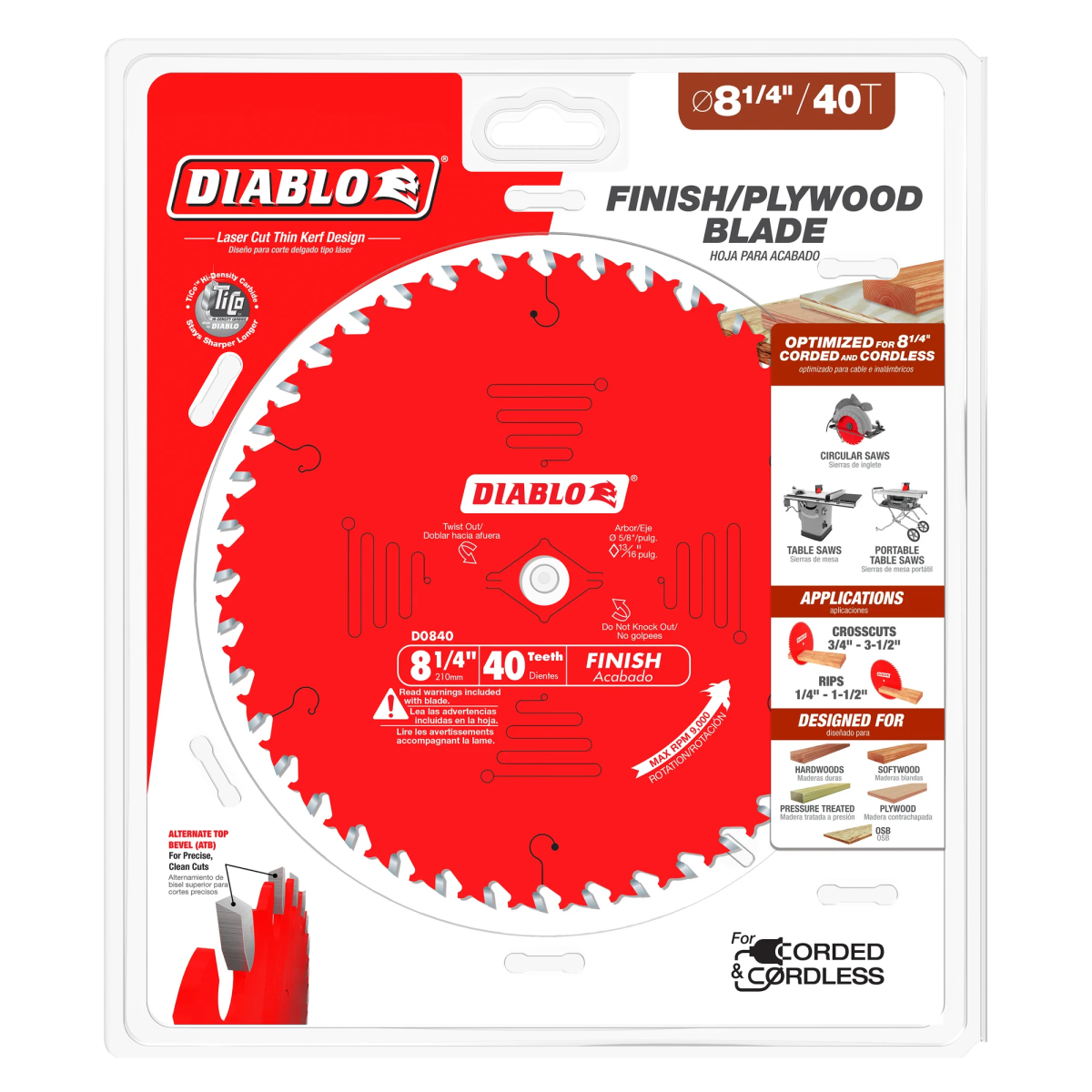 8 1/4 Inch x 40 Tooth Fine Finish Saw Blade - 8 Pack for Woodworking, Trim, and DIY Projects - Perfect for Table Saws and Miter Saws