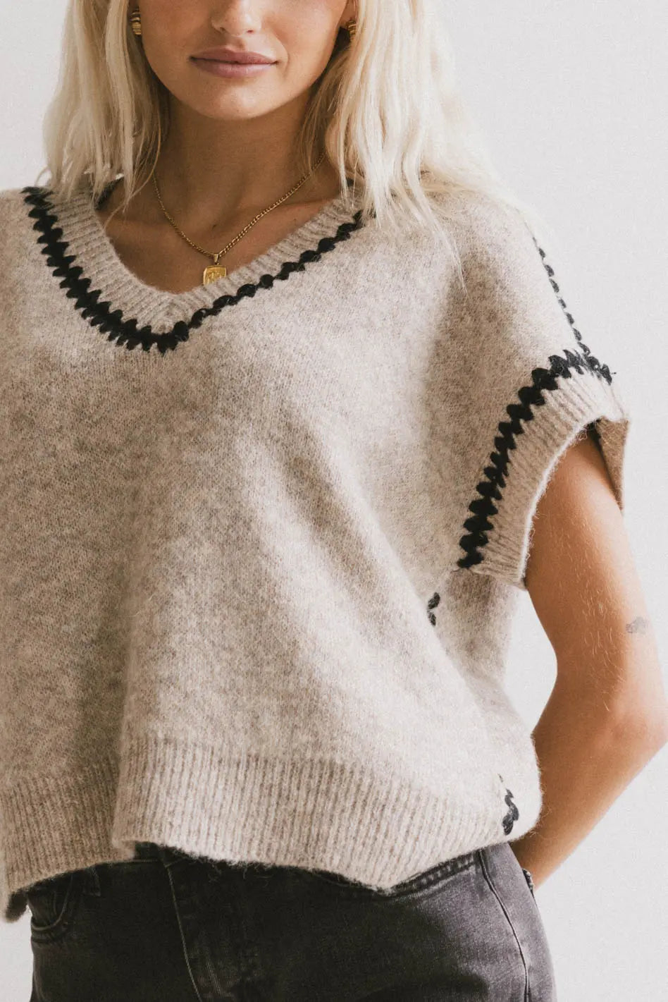 Oatmeal Hazel Embroidered Sweater Top for Women | Cozy Knit Pullover with Floral Embroidery | Perfect for Fall Layering & Casual Outfits