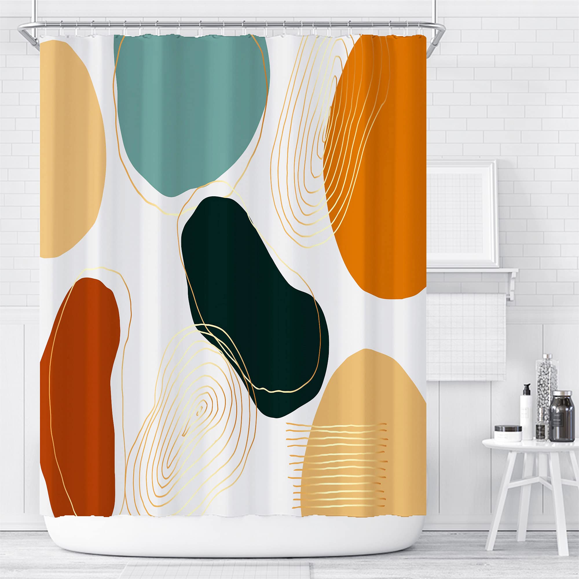 Modern Abstract Fabric Shower Curtain 72x72 Inch - Mid Century Minimalist Bathroom Decor with Boho Geometric Patterns - Waterproof Polyester for Bath & Guest Room - Perfect for Spa, Hotel, and Home Bathroom Makeover