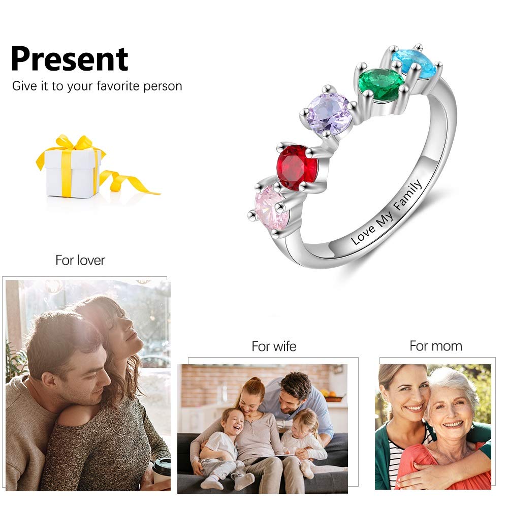 Personalized Mothers Rings with 5 Children - Custom Birthstone Family Rings for Grandma, Women & Mothers | Perfect Gift for Mother's Day, Birthday & Anniversary