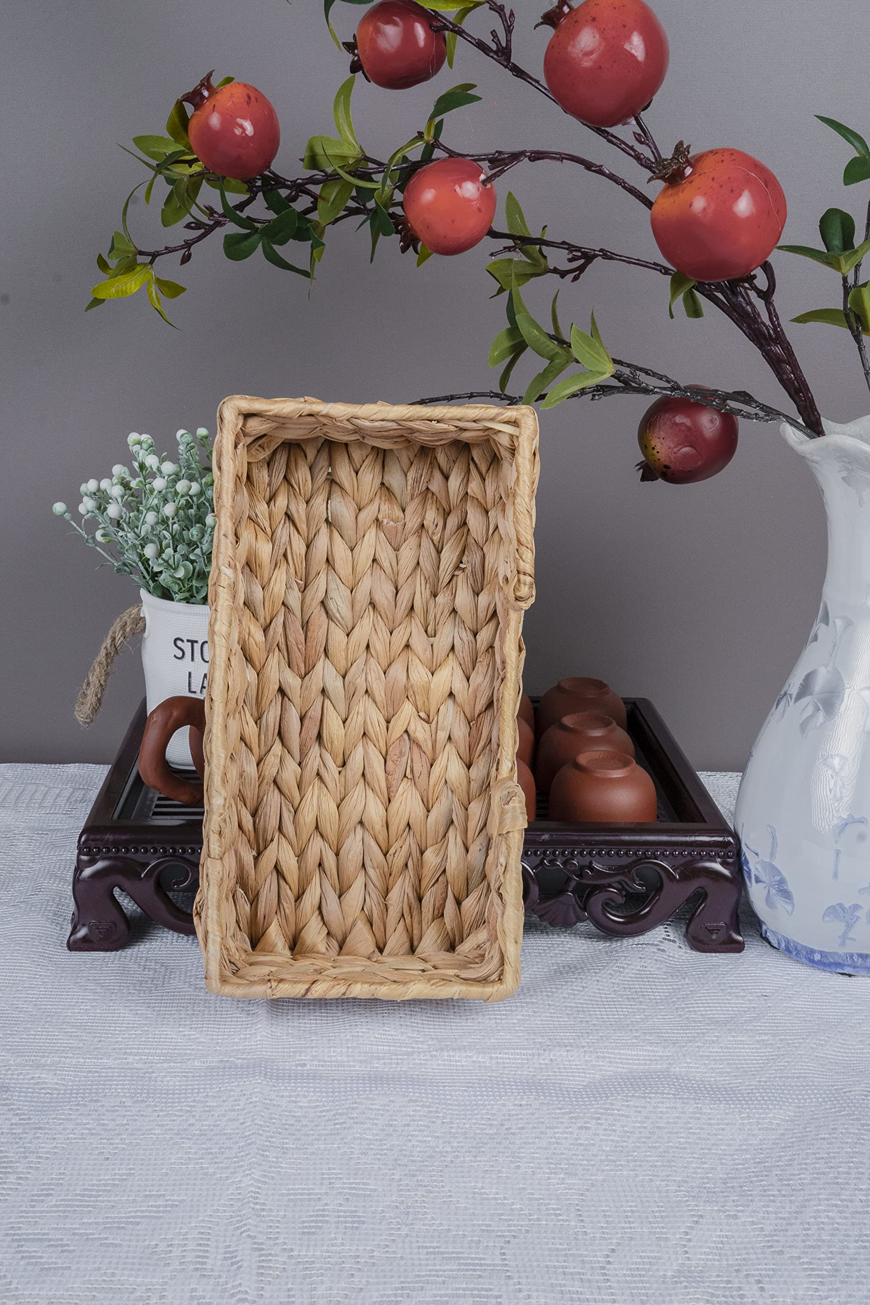 Handwoven Rectangle Water Hyacinth Napkin Holder - Eco-Friendly Kitchen & Bathroom Organizer - Decorative Wicker Tray for Guest Towels, Napkins - Perfect for Home Decor, Restaurants, Cafes (Ideal for Rustic, Coastal & Farmhouse Style Decorations)
