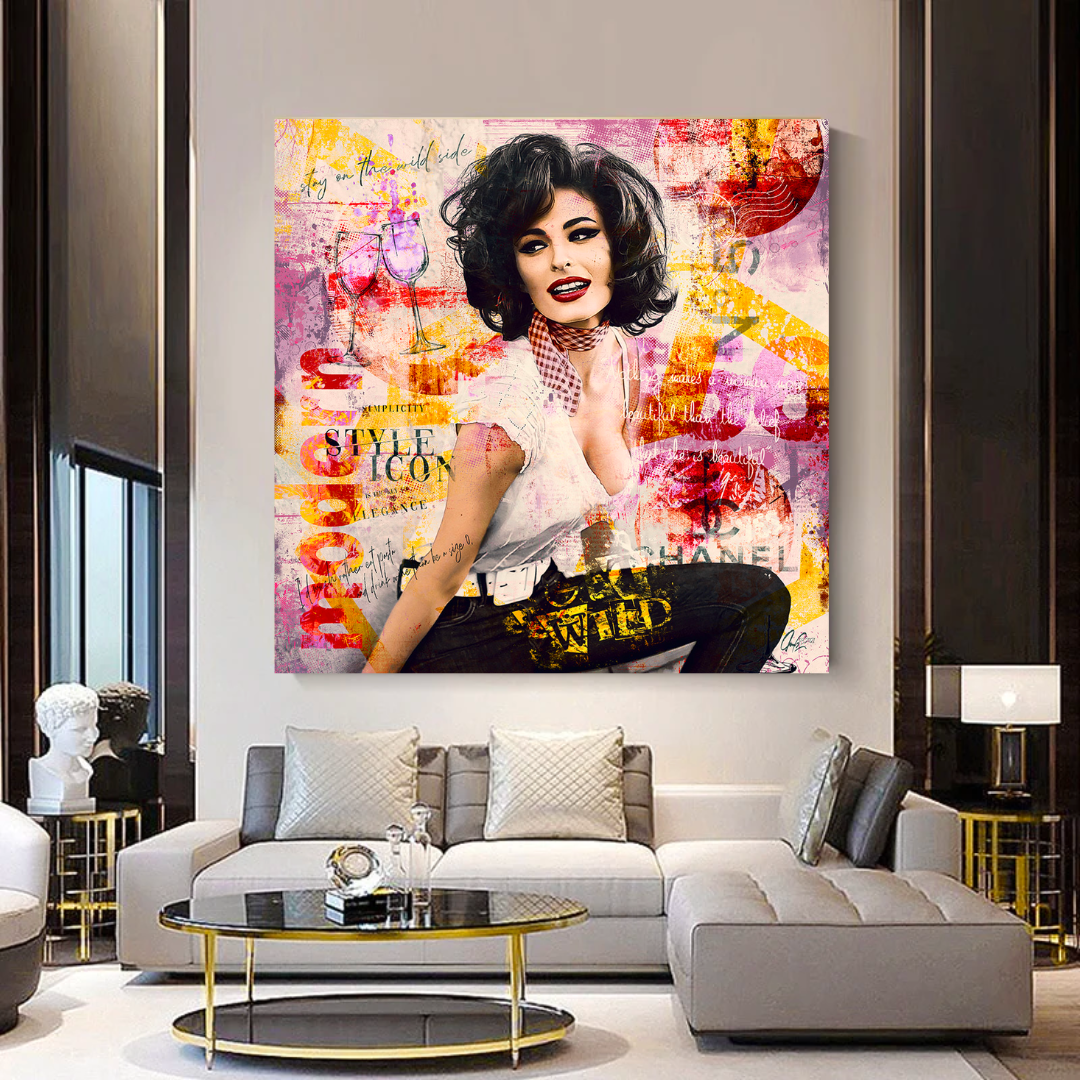Sophia Loren Get Wild Canvas Wall Art - Vintage Movie Poster Print for Living Room, Office Decor & Unique Gift Idea - Perfect for Home Theater, Film Lover's Den & Italian Cinema Theme Rooms