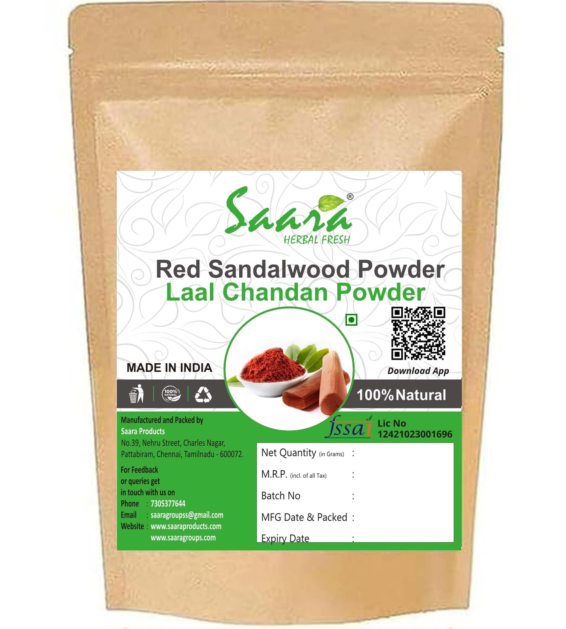 Organic Red Sandalwood Powder 400g (4 x 100g) - Natural Face Pack for Glowing Skin, Detan & Brightening | Ayurvedic Skincare for Women | Pooja & Ritual Use | Perfect for DIY Face Masks & Spa Treatments