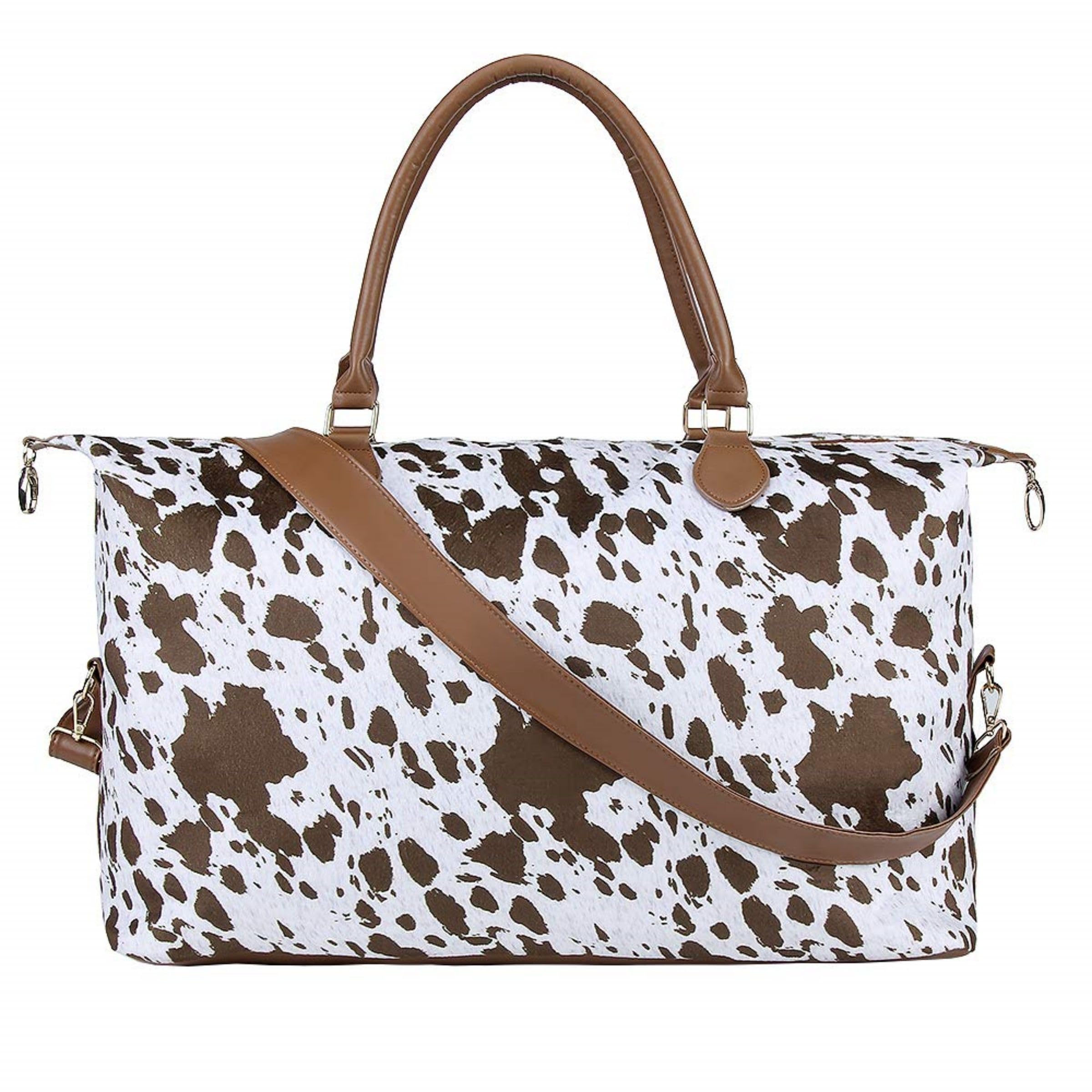 Stylish Women's Weekender Duffle Bag - Large Travel Tote with Adjustable Shoulder Strap - Perfect for Overnight Trips, Gym, Work & Weekend Getaways - Cow Leopard Aztec Print Fashionable Carry-On
