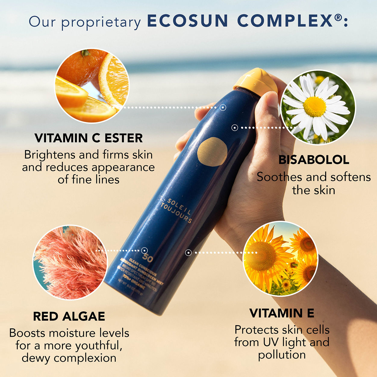 Clean Conscious Antioxidant Sunscreen Mist SPF 50 - Broad Spectrum UVA/UVB Protection, Water-Resistant, Reef-Safe, Lightweight Spray for Face & Body - Perfect for Beach, Pool & Outdoor Activities