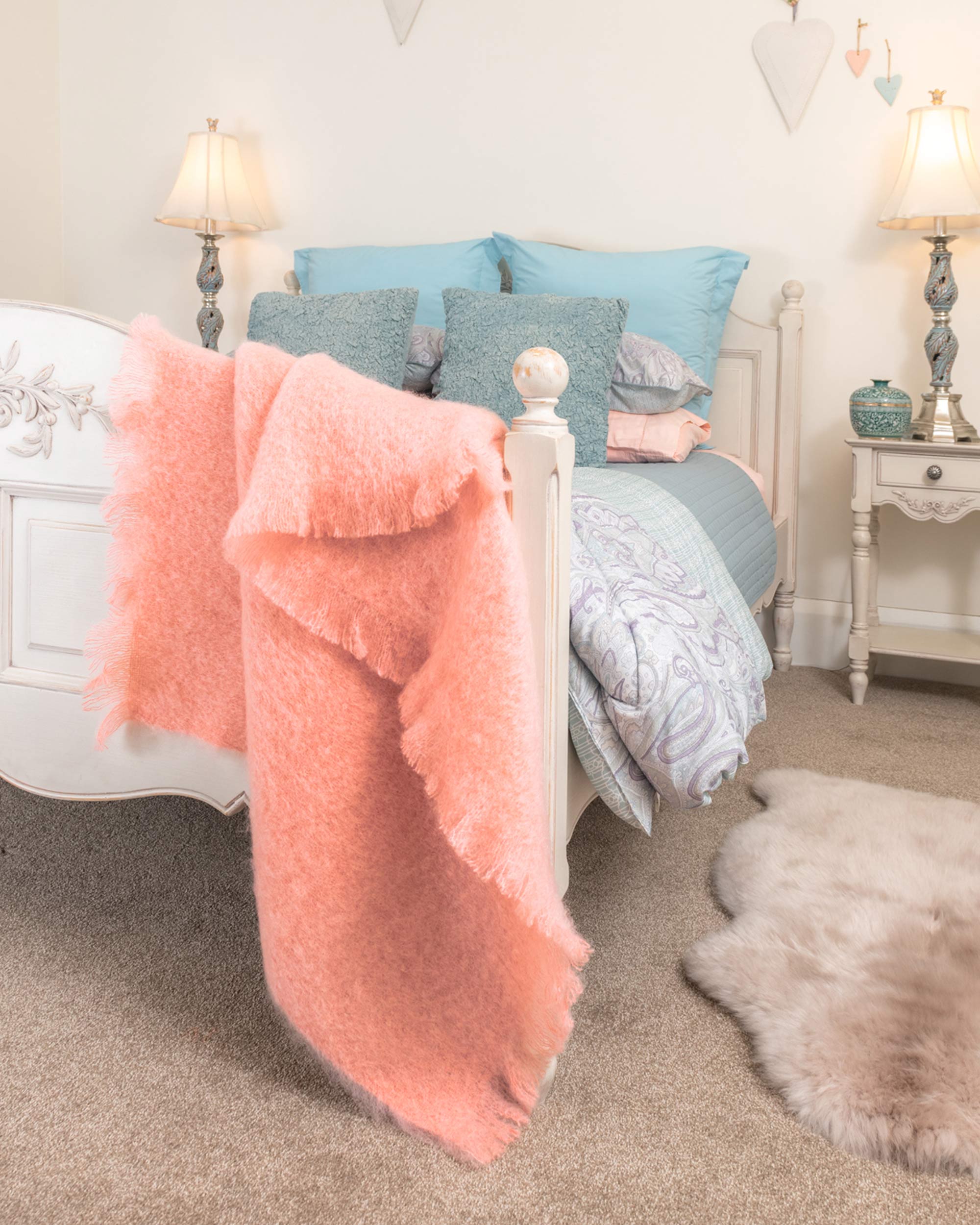 Luxury Rose Pink Mohair Throw Blanket - Soft & Cozy Knit Accent Chair Cover for Living Room, Bedroom, or Gift - Warm Winter Shawl for Sofa, Couch, and Home Decor