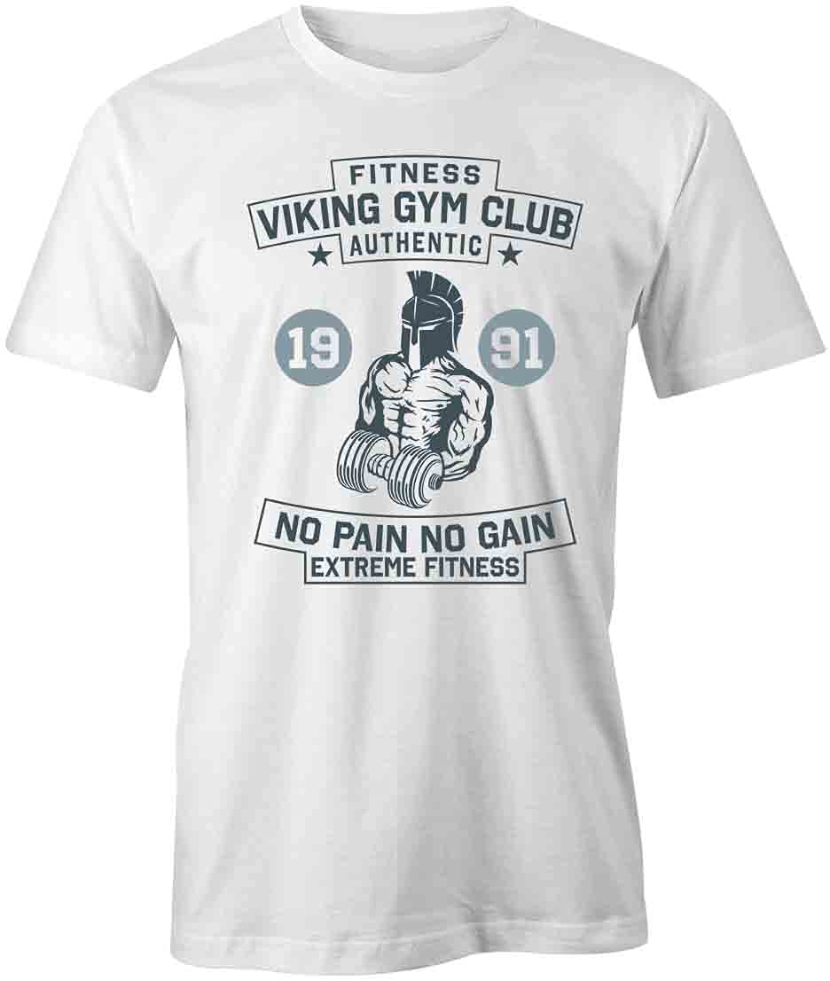 Fitness Viking Gym Club Authentic Workout T-Shirt | White Graphic Printed Tee for Men - Perfect for Gym, Weightlifting & Bodybuilding Training