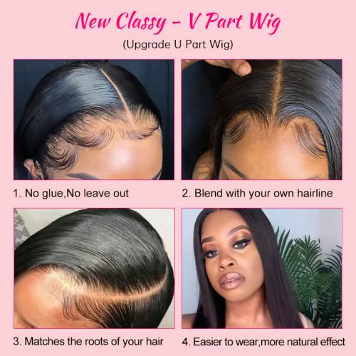 Brazilian Virgin Human Hair V Part Wig - 30 Inch Straight Glueless Half Wig for Black Women | 180% Density, No Leave Out, Natural Color | Perfect for Daily Wear, Parties & Special Occasions