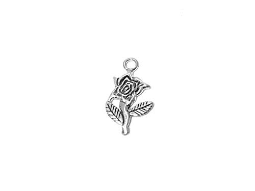 Rose Charm Sterling Silver 21mm - Silver Flower Charms for Jewelry Making - Valentine's Day Romantic Charms with Spring Ring Clasp (2 Pack) - Perfect for Necklaces, Bracelets & DIY Craft Projects