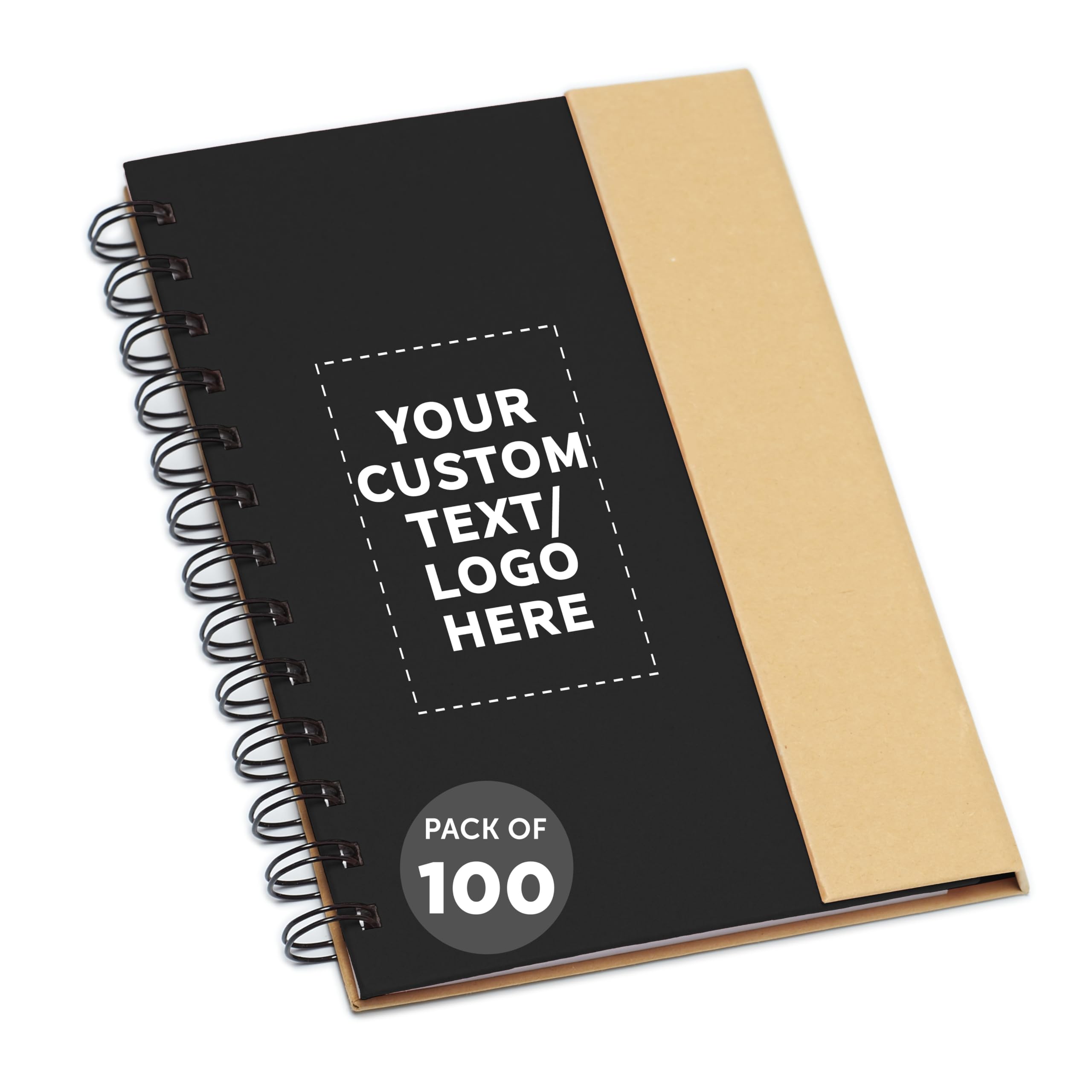 Custom Eco-Friendly Spiral Notebooks with Pens - 100-Pack Bulk Set, Personalized for School, Office & Home Use - Black | Perfect for Students, Professionals & Gift Giving