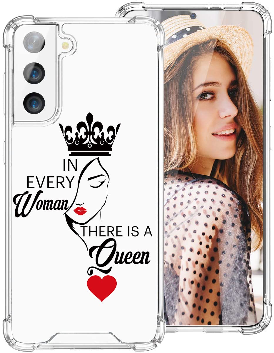 Cute Queen Design Hard Plastic Back + Soft TPU Bumper Shockproof Phone Case for Samsung Galaxy S21 Plus (6.7