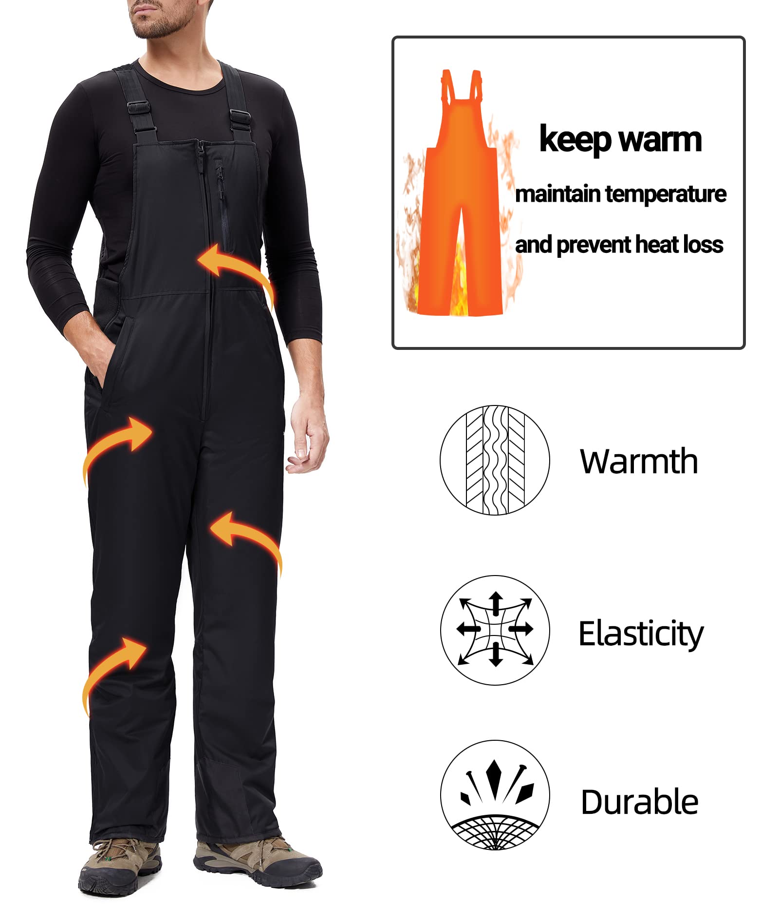 BenBoy Men's Waterproof Insulated Snow Bibs - Softshell Ski Pants with Ripstop Technology for Snowboarding & Winter Sports | Perfect for Skiing, Snowboarding & Cold Weather Outdoor Activities