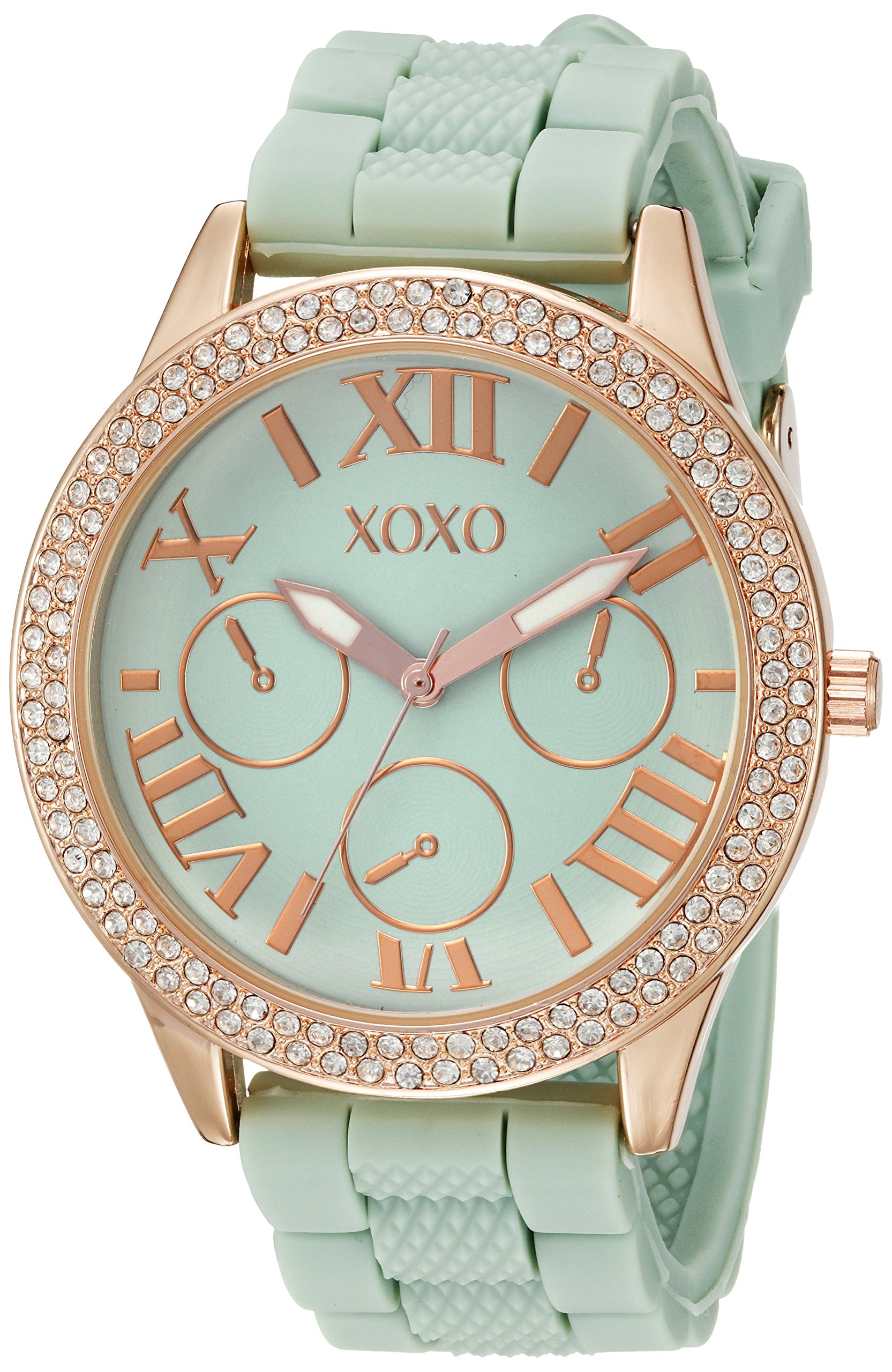 Accutime XO8089 Women's Gold Watch with Mint Green Band for Casual Wear