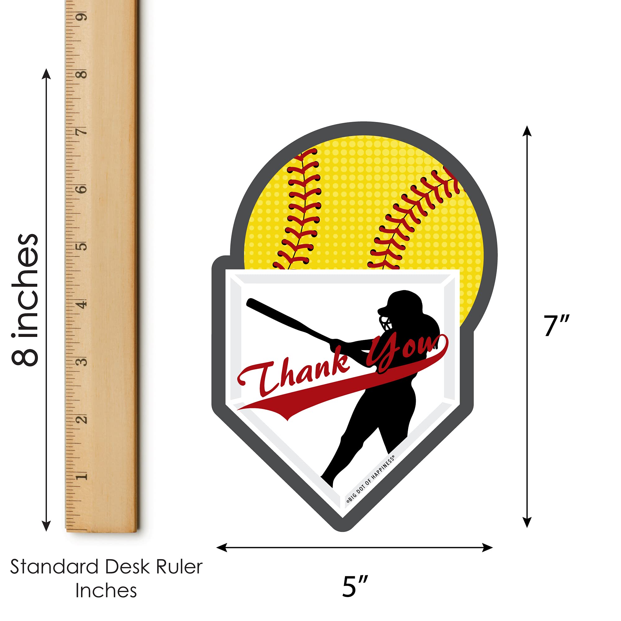 Big Dot of Happiness Grand Slam Fastpitch Softball Shaped Thank You Cards - 12-Pack with Envelopes for Birthday Parties, Baby Showers & Special Occasions - Perfect for Sports Lovers & Team Celebrations