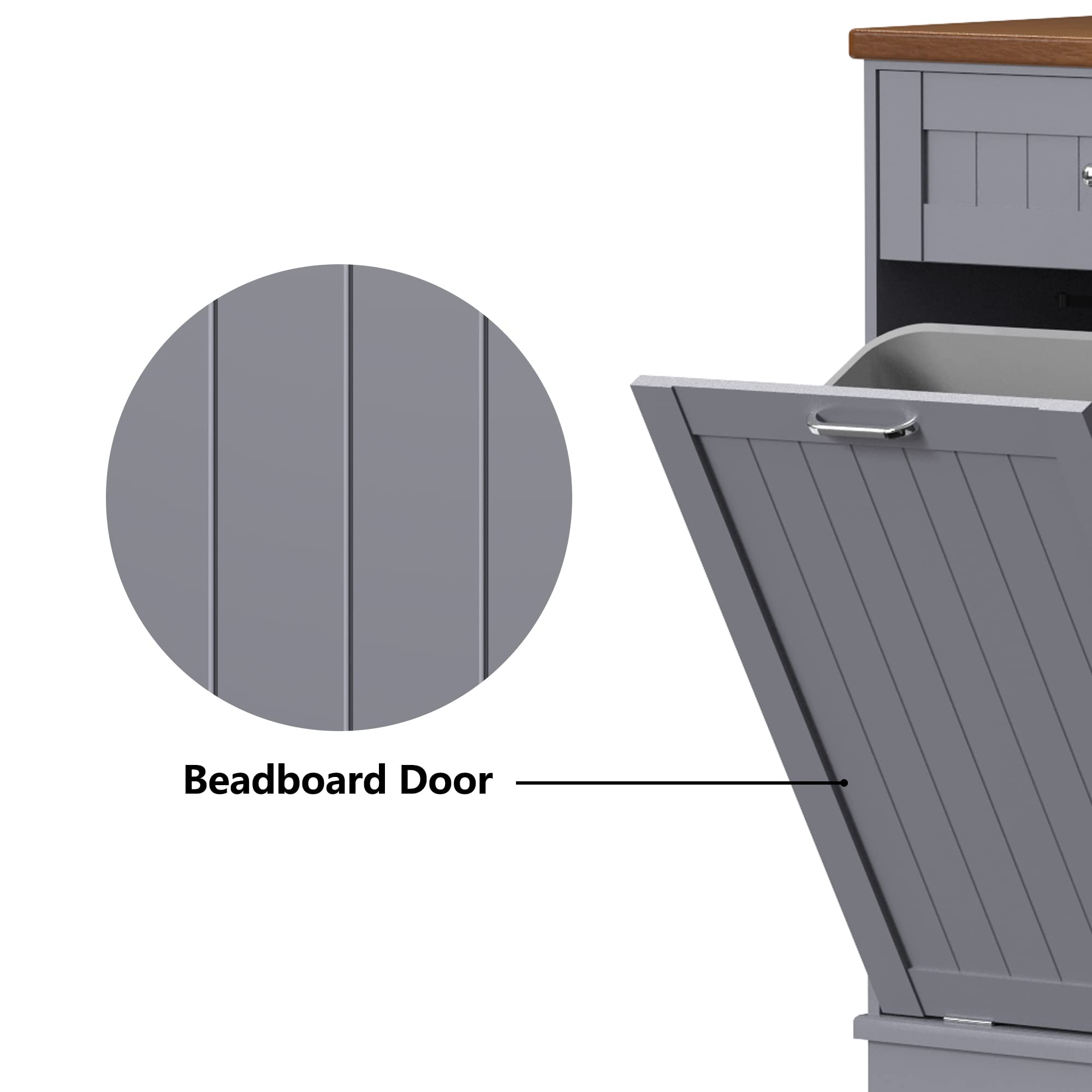 20 Gallon Double Tilt Out Trash Cabinet - Antique Beadboard Kitchen Trash Can Storage with Solid Wood Tabletop & Drawer | Pet Proof Waste Bin | Wooden Laundry Cabinet Organizer for Kitchen, Pantry & Utility Room