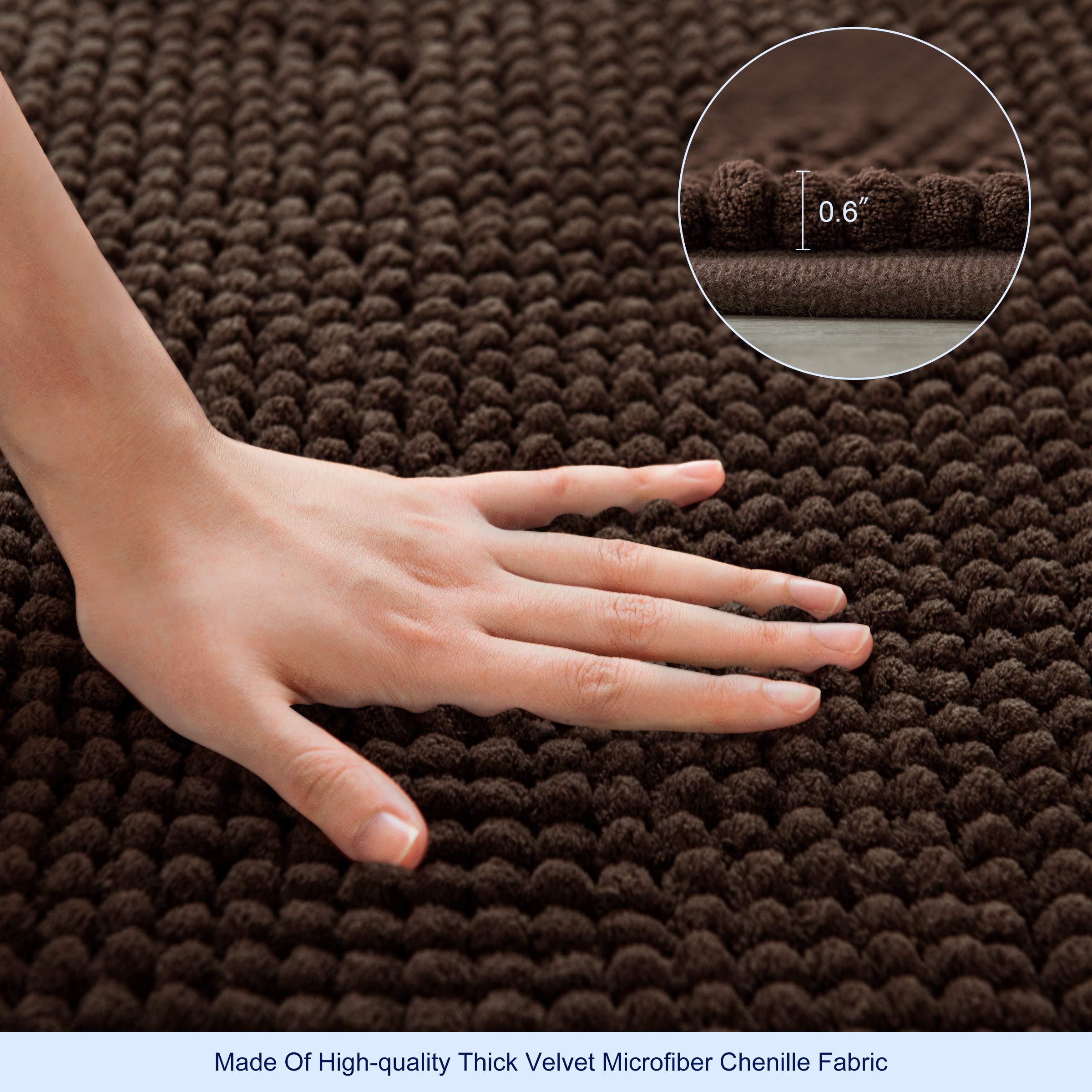 SUBRTEX Chenille Bathroom Rug - Soft Plush Bath Mat, Water Absorbent & Quick Dry, Machine Washable (Chocolate, 20