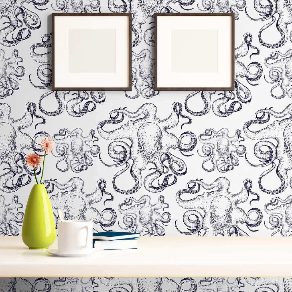 Black Fish Nautical Peel and Stick Removable Wallpaper - Self-Adhesive Decorative Wall Mural for Bedroom, Bathroom, Kitchen & Nursery - Easy to Apply & Remove