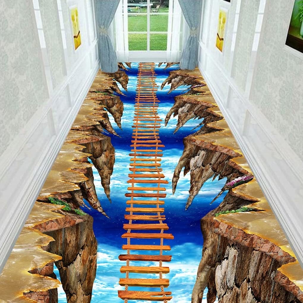 3D Optical Illusion Runner Rug 3x8 Feet - Non-Slip Washable Hallway & Entryway Carpet - Soft Kitchen Laundry Runner Mats - Long Area Rug for Bedside, Bathroom & Floor Cover - Perfect for Modern Home Decor & High Traffic Areas