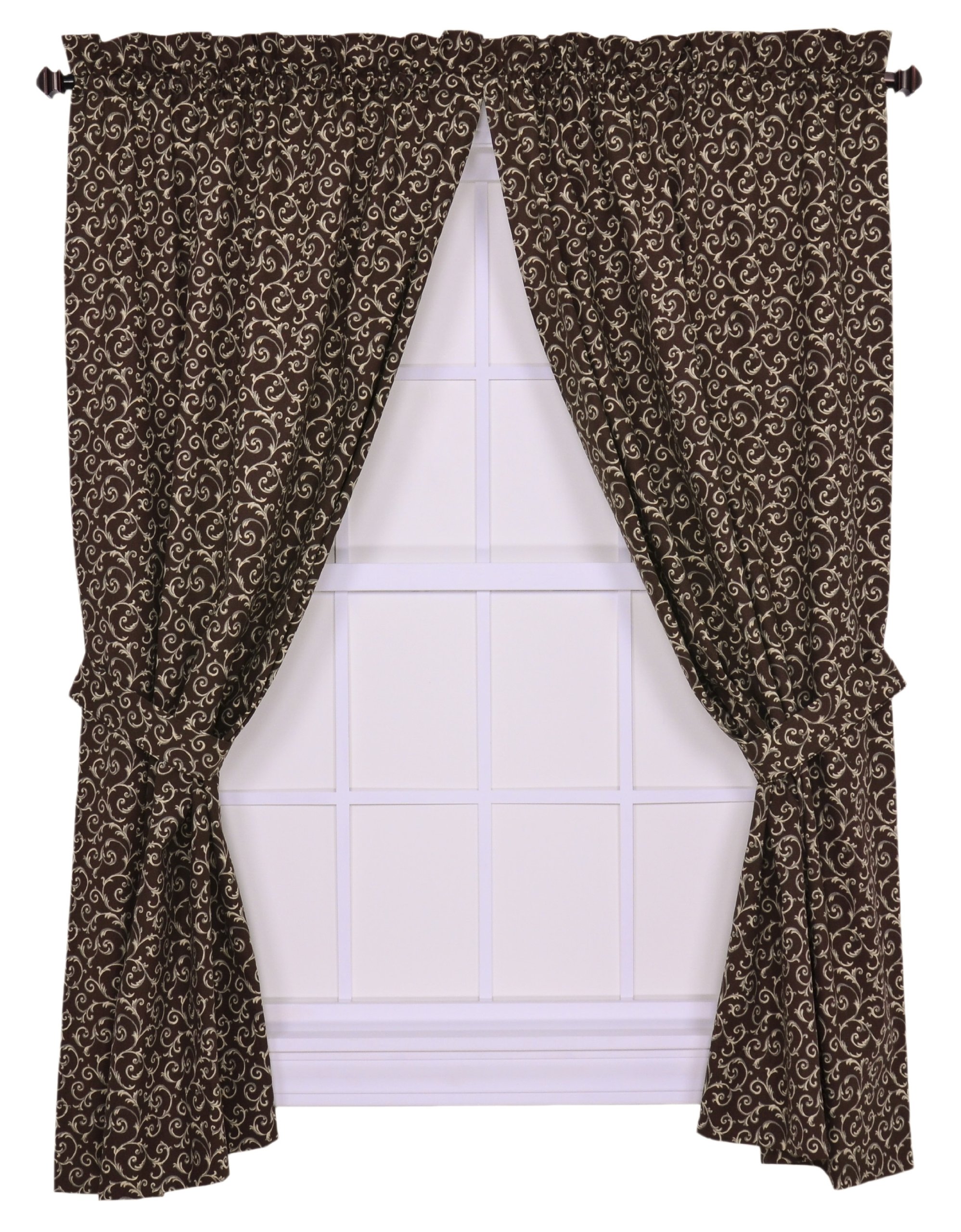 Tremblay Small Scale Scroll Tailored Panel Pair Curtains with Tiebacks - 68x72 Inches, Brown - Perfect for Living Room, Bedroom & Home Decor
