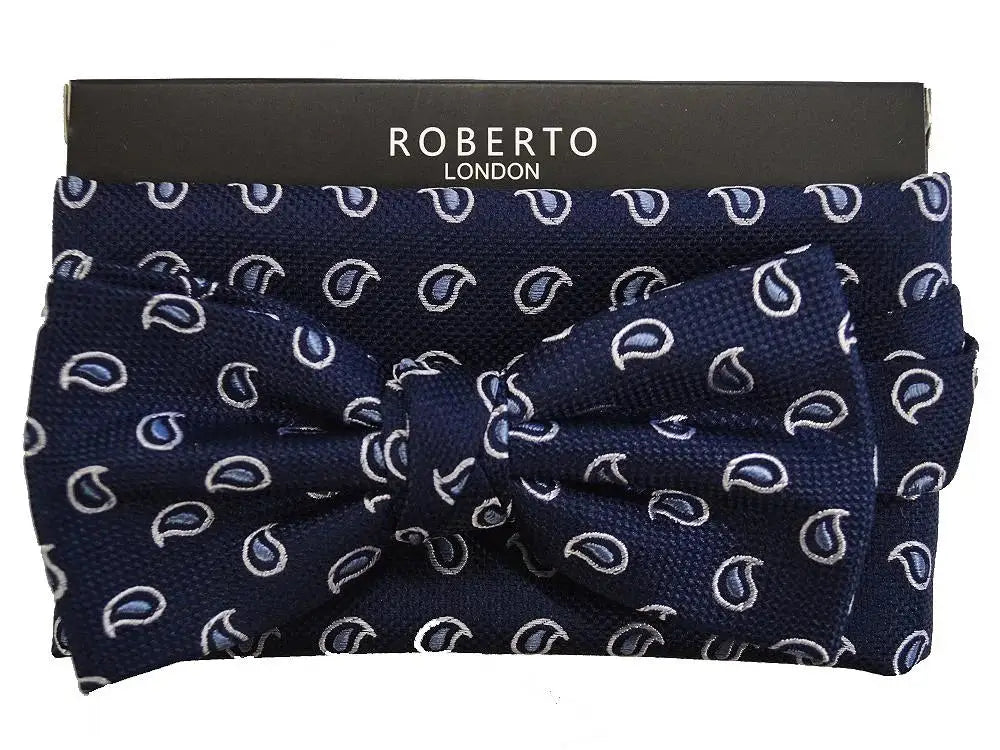 LA Smith Blue Silk Paisley Bow Tie & Pocket Square Set - Elegant Formal Wear for Weddings, Prom & Special Occasions