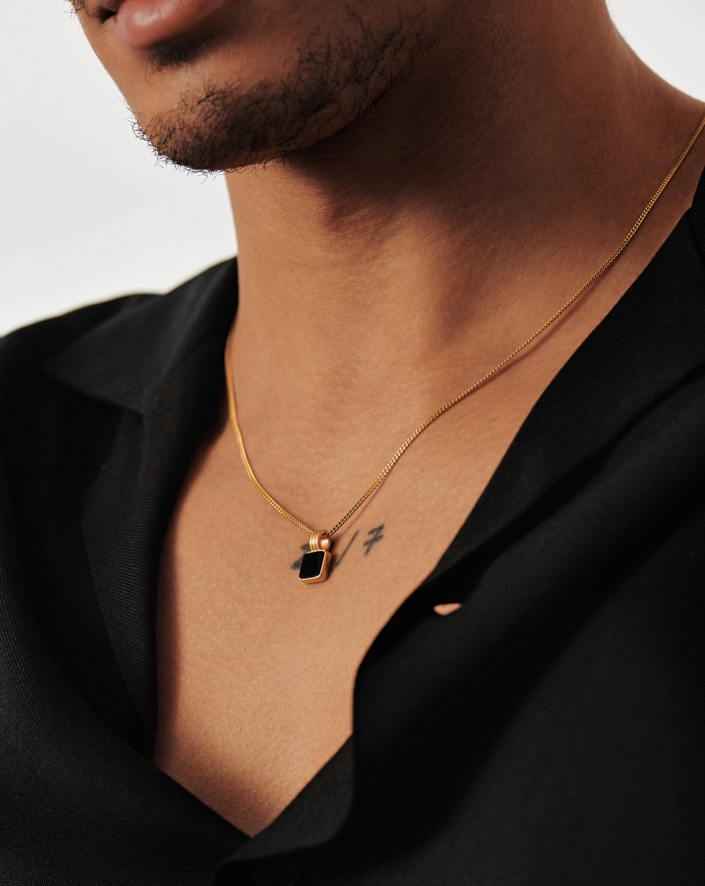 Men's Square Black Onyx Pendant Necklace - Lucy Williams Collection | Perfect for Gifts, Formal Occasions & Everyday Wear
