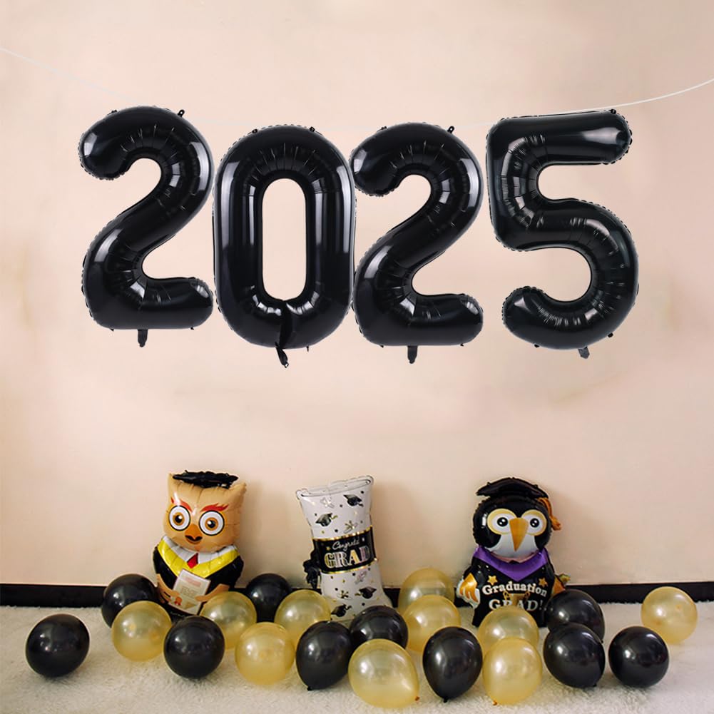 TONIFUL 2025 Happy New Year Balloons - 42 Inch Large Black Foil Number Balloons for New Year's Eve, Christmas, Anniversary & Birthday Parties - Durable Mylar Balloon Decorations for Indoor & Outdoor Celebrations