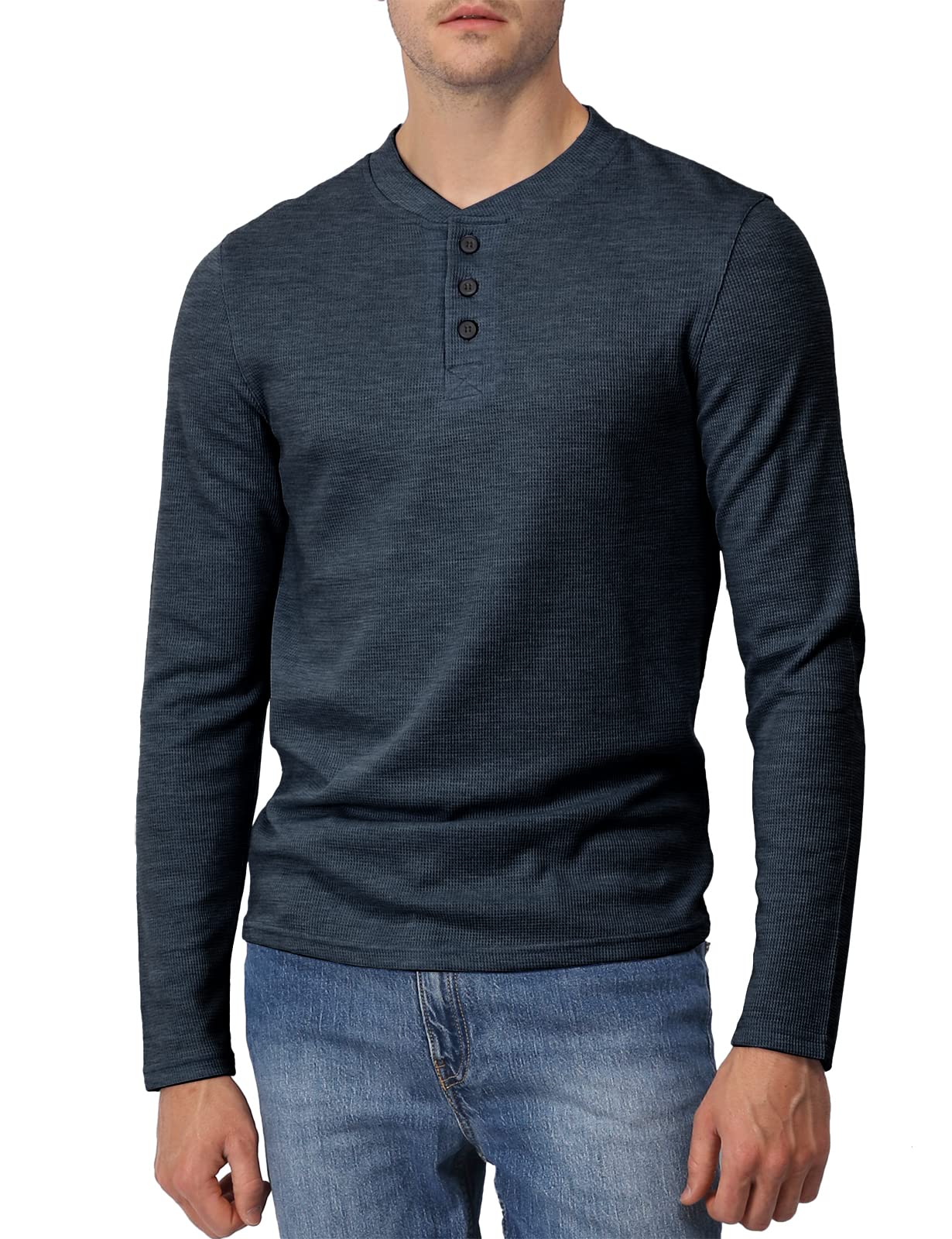 H2H Men's Casual Slim Fit Henley Cotton Shirts Long Sleeve Lightweight Waffle Fabric - Comfortable Button-Up Shirt for Everyday Wear, Work, and Outdoor Activities