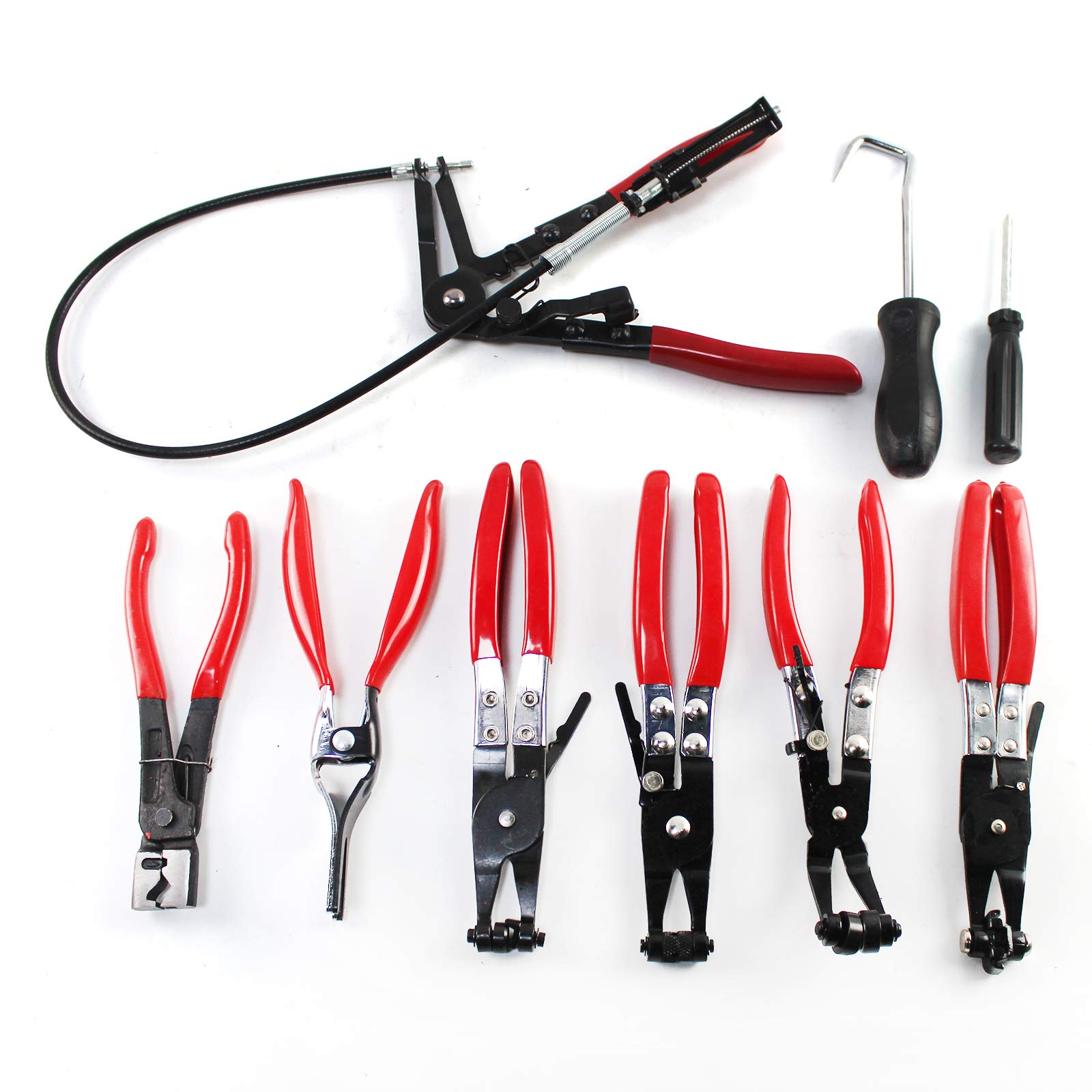 SINOCMP 9-Piece Long Reach Hose Clamp Pliers Set - Professional Fuel, Oil & Water Hose Clamp Tool Kit for Automotive Repair, Plumbing & Marine Applications - Perfect for Hose Replacement, Clamp Removal and Locking