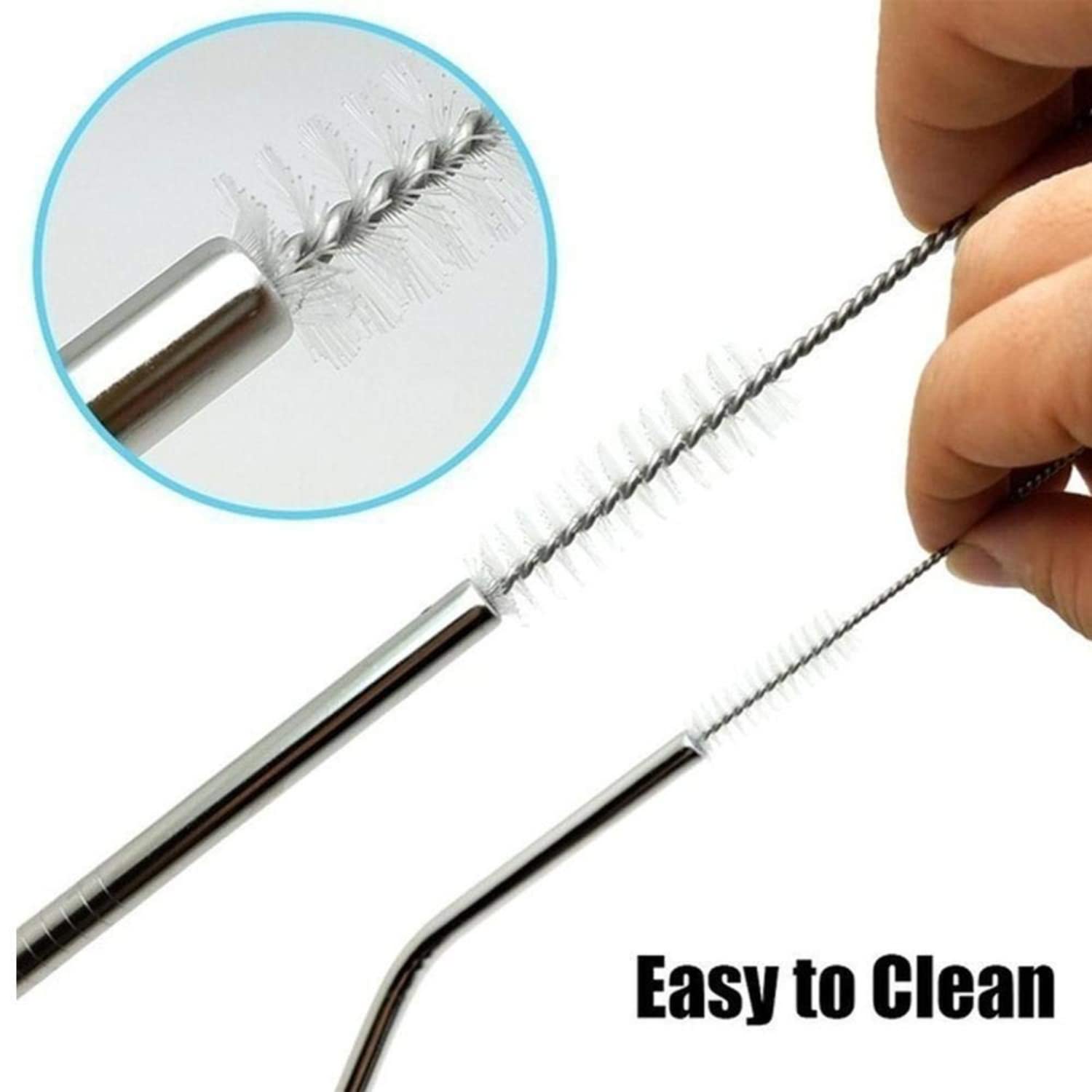 NYRWANA 360-Degree Rotating Straw Cleaning Brush with Long Handle - Stainless Steel Drinking Straw Cleaner for Reusable Cups, Tumblers, and Water Bottles - Perfect for Home, Office, and Travel Use
