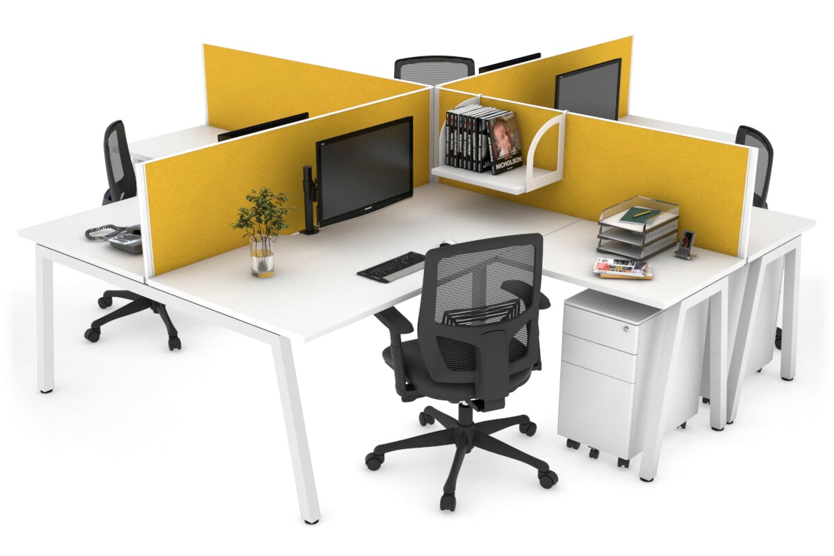 Quadro A Legs 4-Person Corner Workstation Desk - 1800L x 1800W with Cable Management Scallop for Office, Home Office & Collaborative Workspaces