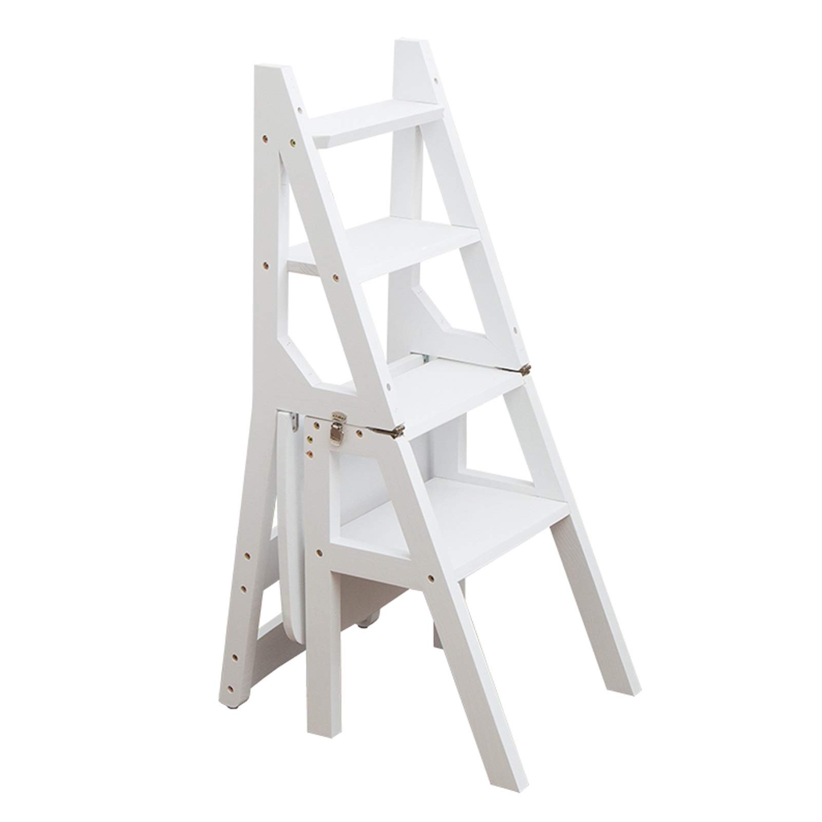 Foldable Wooden Stepladder Chair - 4 Step Stool with Shelf for Kitchen, Library, Garden | Multi-Functional Plant Stand & Climbing Stool | Perfect for Home, Office & Outdoor Use