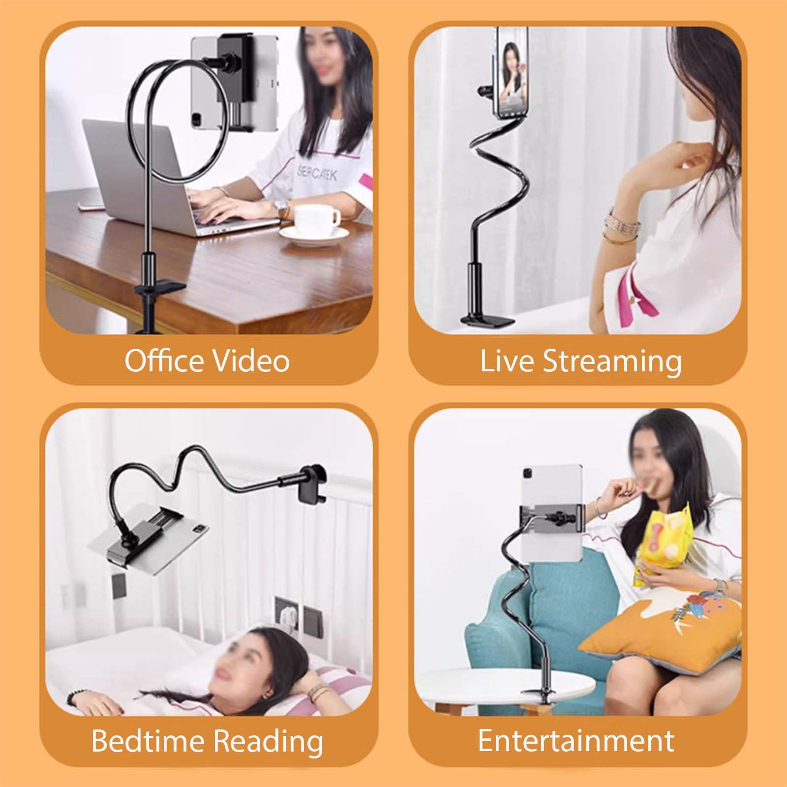 Adjustable 360° Rotating Gooseneck Phone Holder - One-Hand Operation Desk & Bed Mount Stand for iPhone, Samsung, Smartphones (Black) - Perfect for Nightstand, Office Desk, Car & Bedside Use