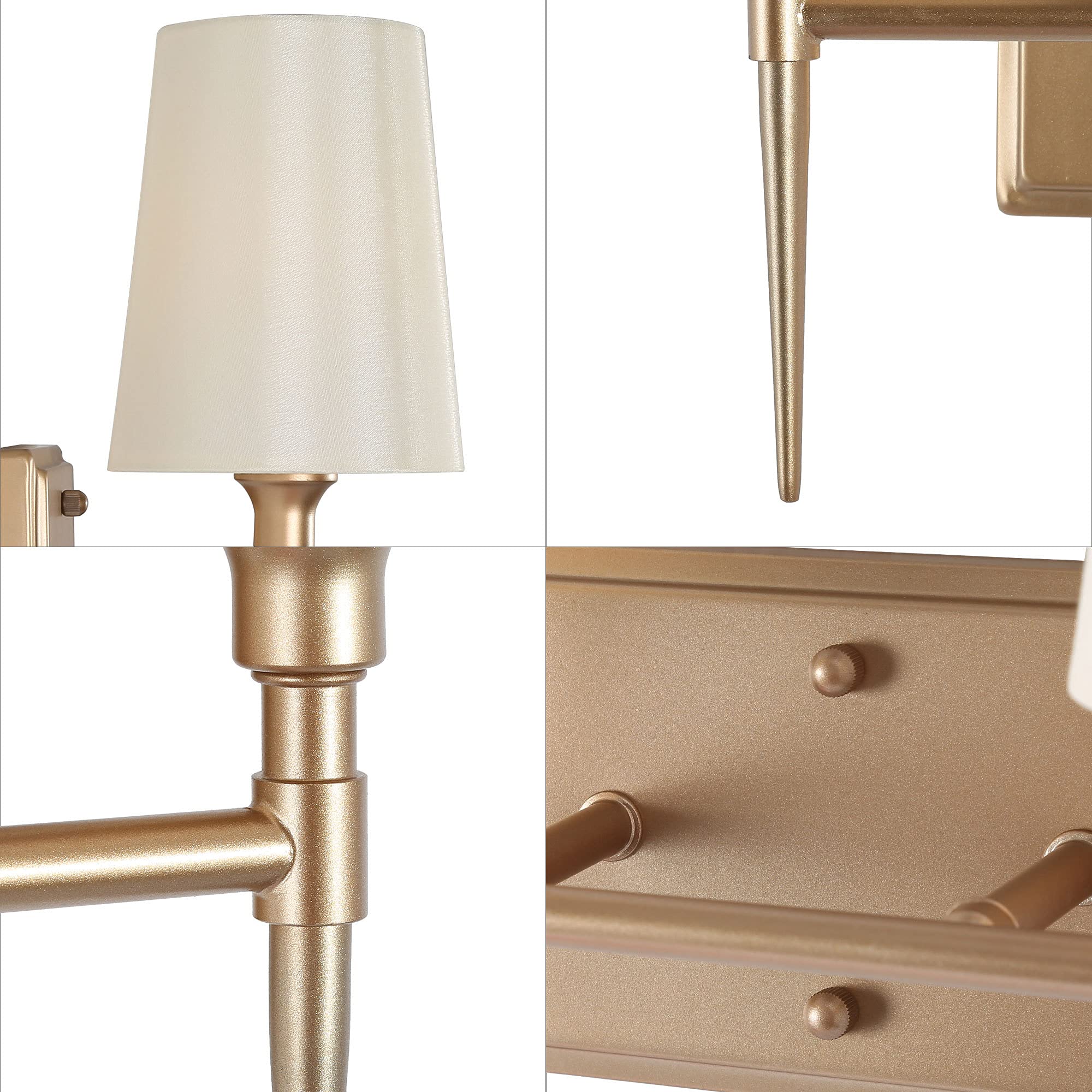 Classy Leaves 2-Light Gold Bathroom Vanity Light Fixture - Mid Century Modern Mirror Lighting with Elegant White Fabric Shade (15’’L x 6.5’’W x 12’’H) - Perfect for Bathroom, Powder Room & Dressing Area Makeup Lighting