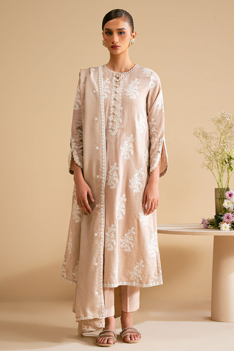 BEIGE MEADOW 2-Piece Ethnic Outfit Set (Shirt & Dupatta Scarf) - Elegant Traditional Wear for Festivals, Weddings & Special Occasions